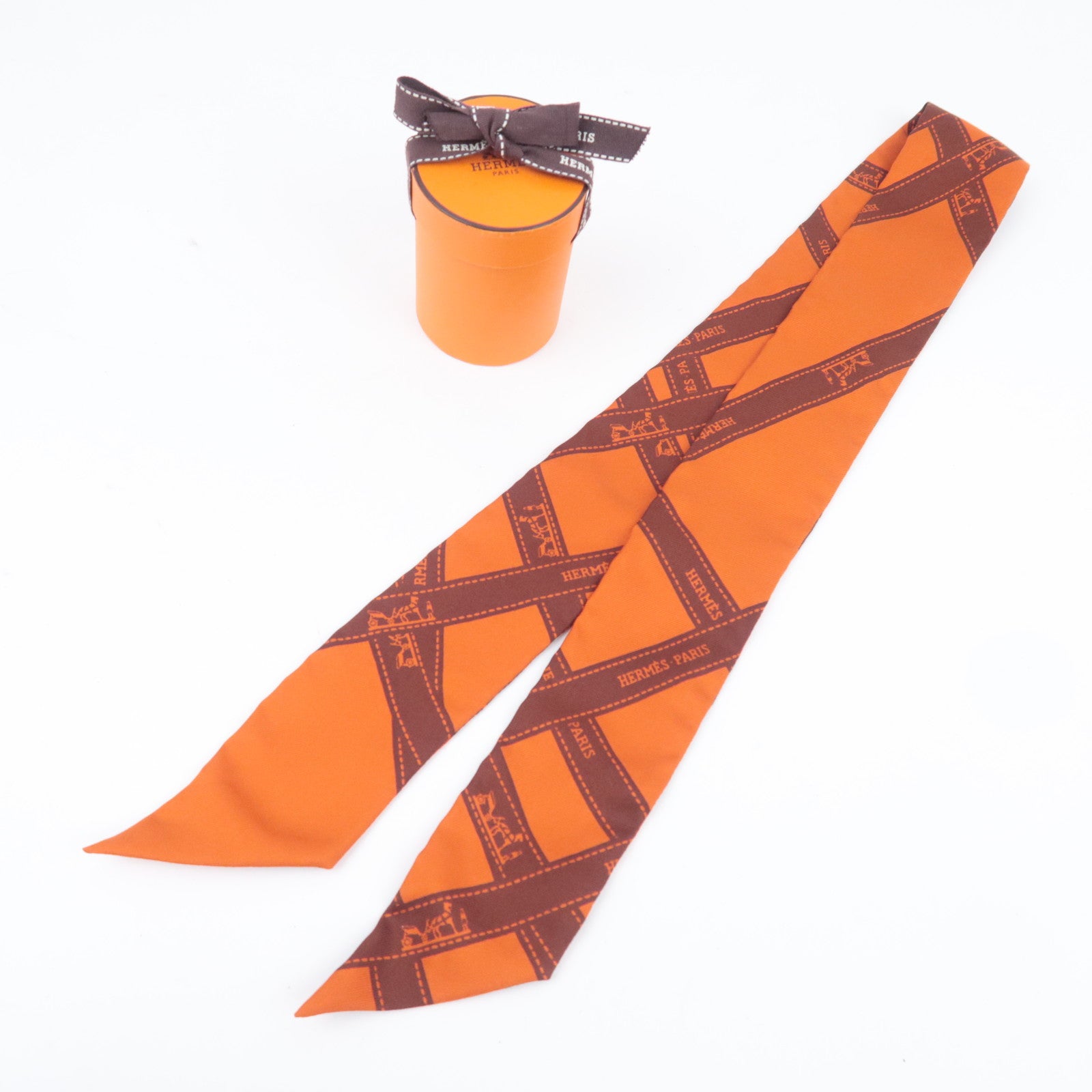 HERMES Twilly Scarf Bolduc 100% Silk Orange