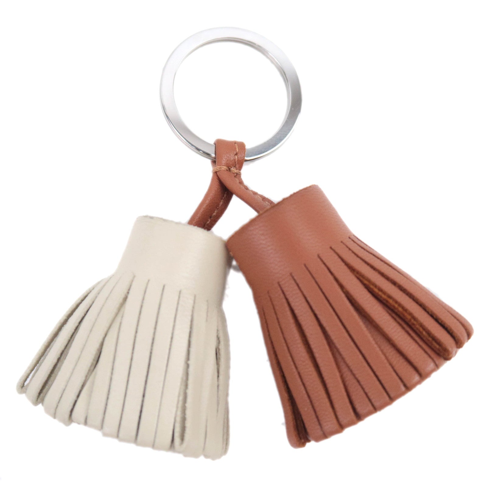 HERMES Carmen Unodos Keyring Bag Charm Agneau Milo Chai Craie90530