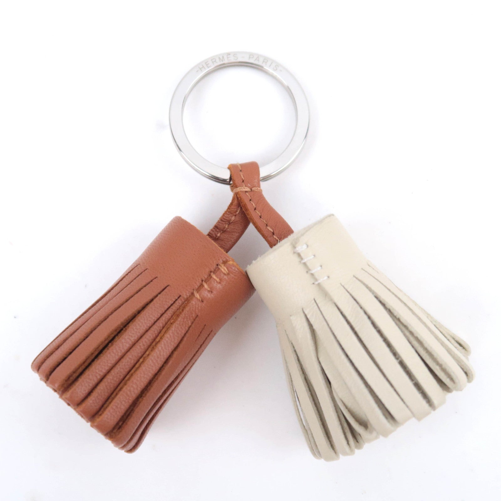 HERMES Carmen Unodos Keyring Bag Charm Agneau Milo Chai Craie