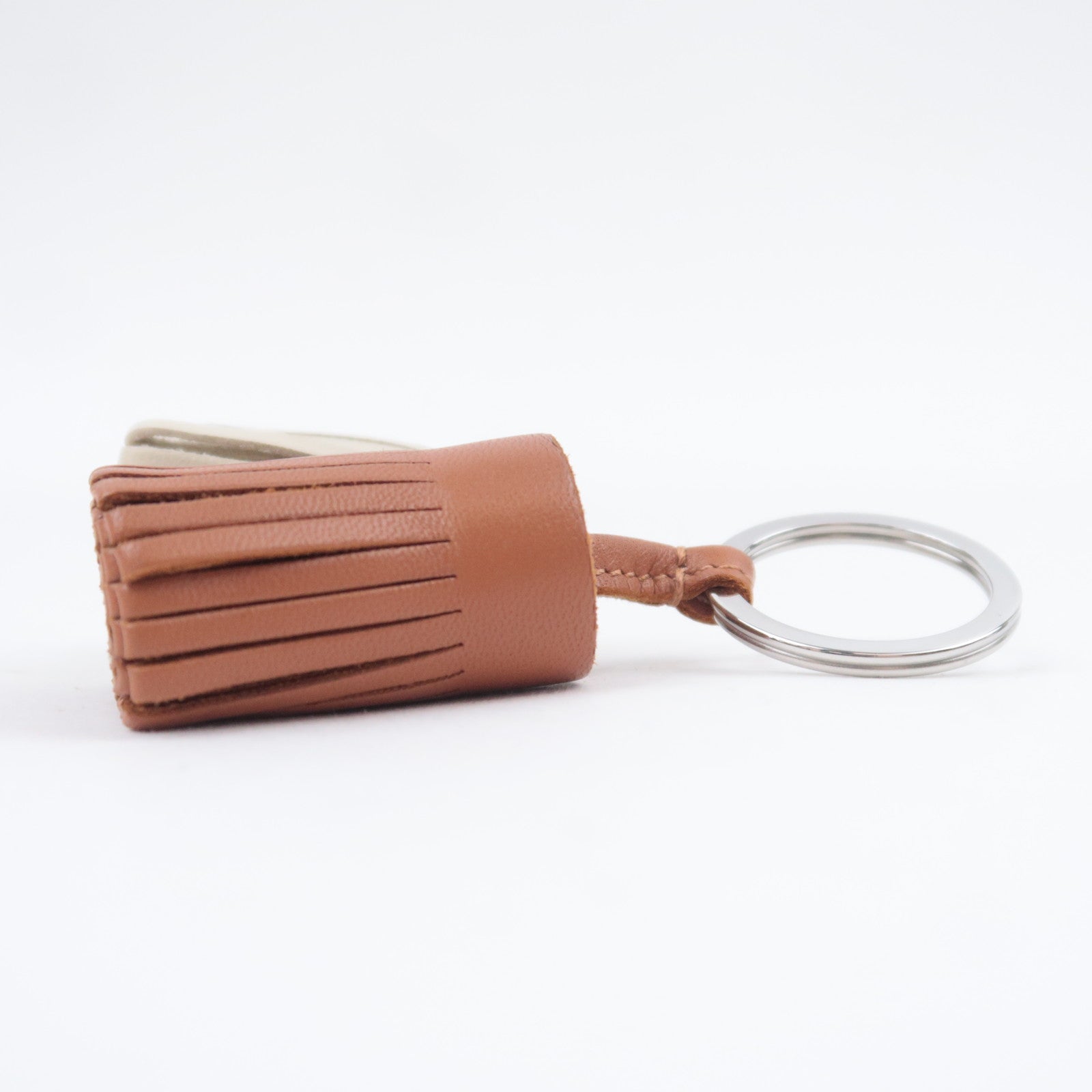 HERMES Carmen Unodos Keyring Bag Charm Agneau Milo Chai Craie