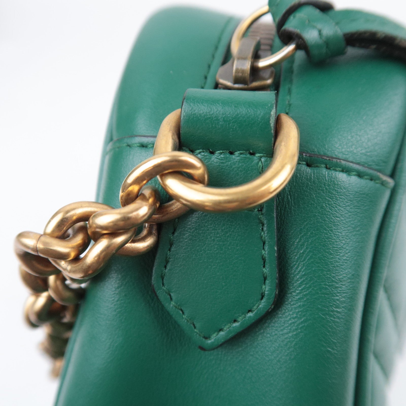 GUCCI GG Marmont Chain Leather Shoulder Bag Green 447632