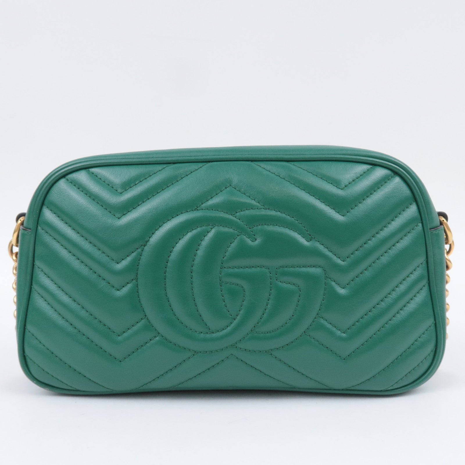 GUCCI GG Marmont Chain Leather Shoulder Bag Green 447632