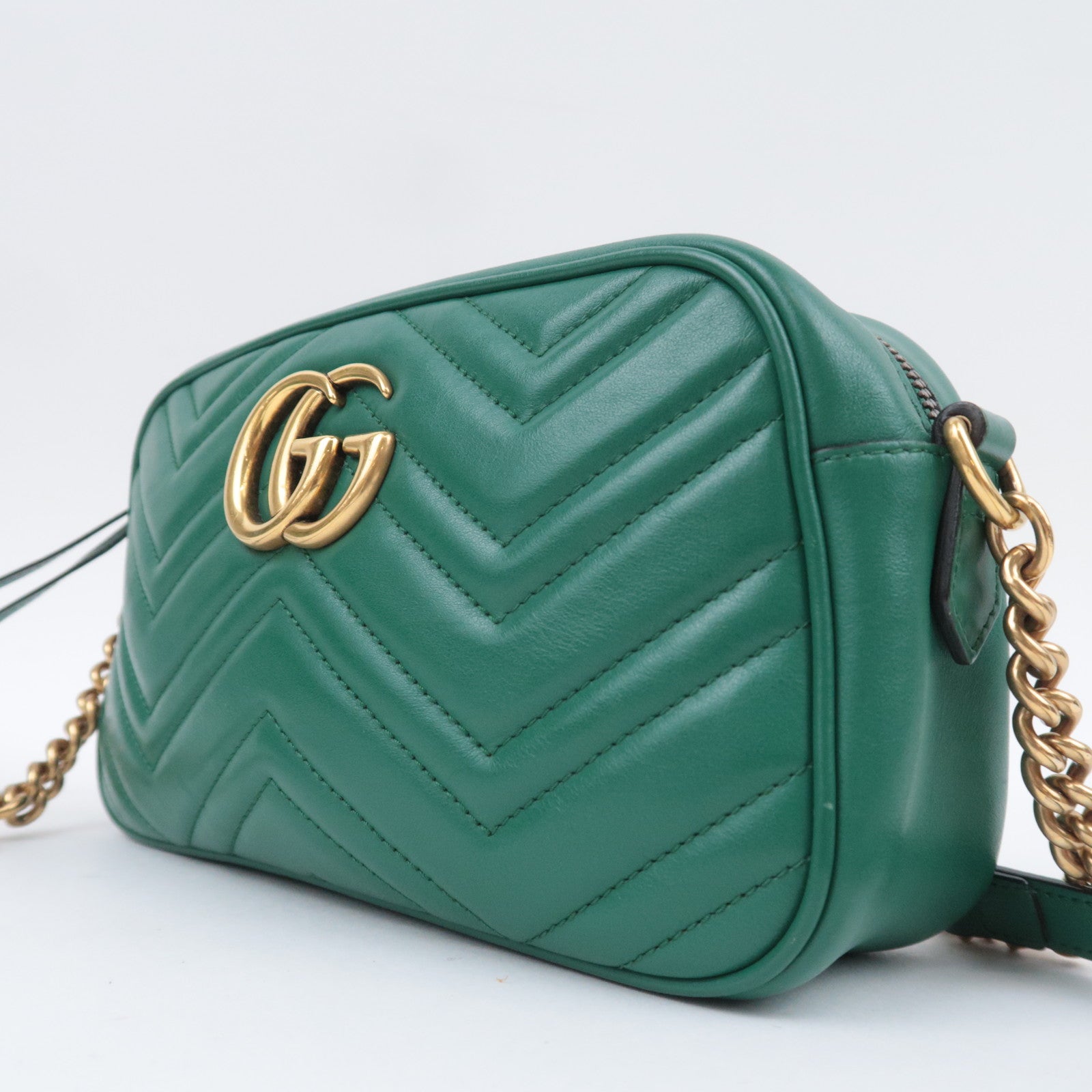 GUCCI GG Marmont Chain Leather Shoulder Bag Green 447632