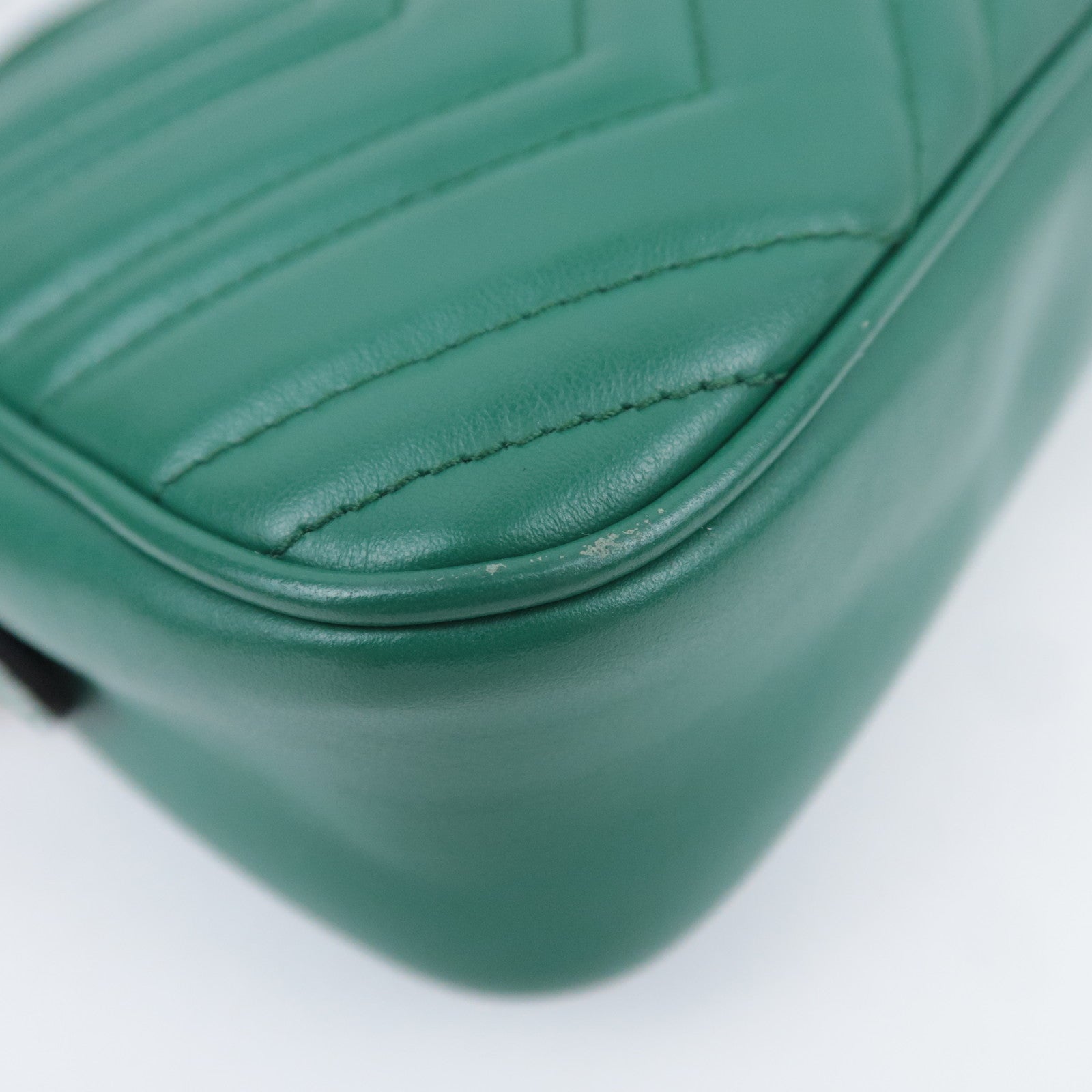 GUCCI GG Marmont Chain Leather Shoulder Bag Green 447632
