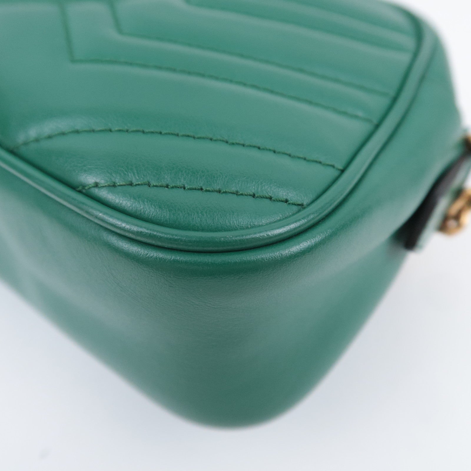 GUCCI GG Marmont Chain Leather Shoulder Bag Green 447632