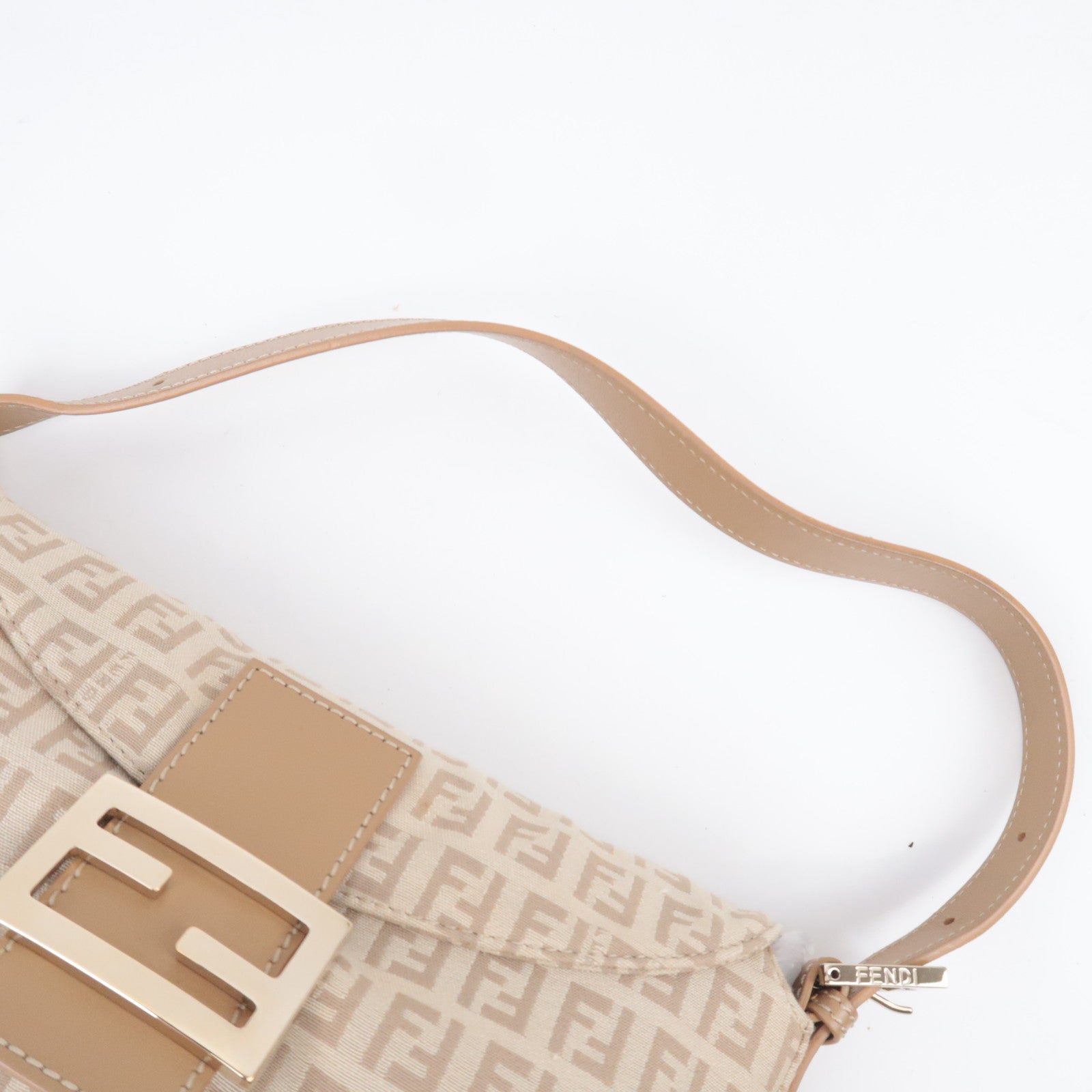 FENDI Zucchino Mamma Baguette Shoulder Bag Beige 8BR003