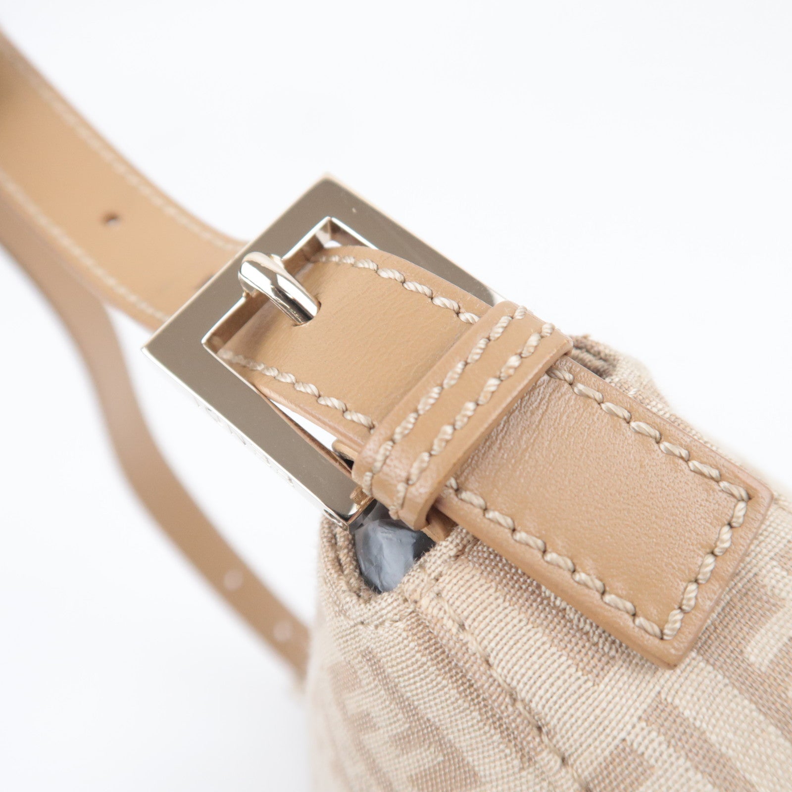FENDI Zucchino Mamma Baguette Shoulder Bag Beige 8BR003
