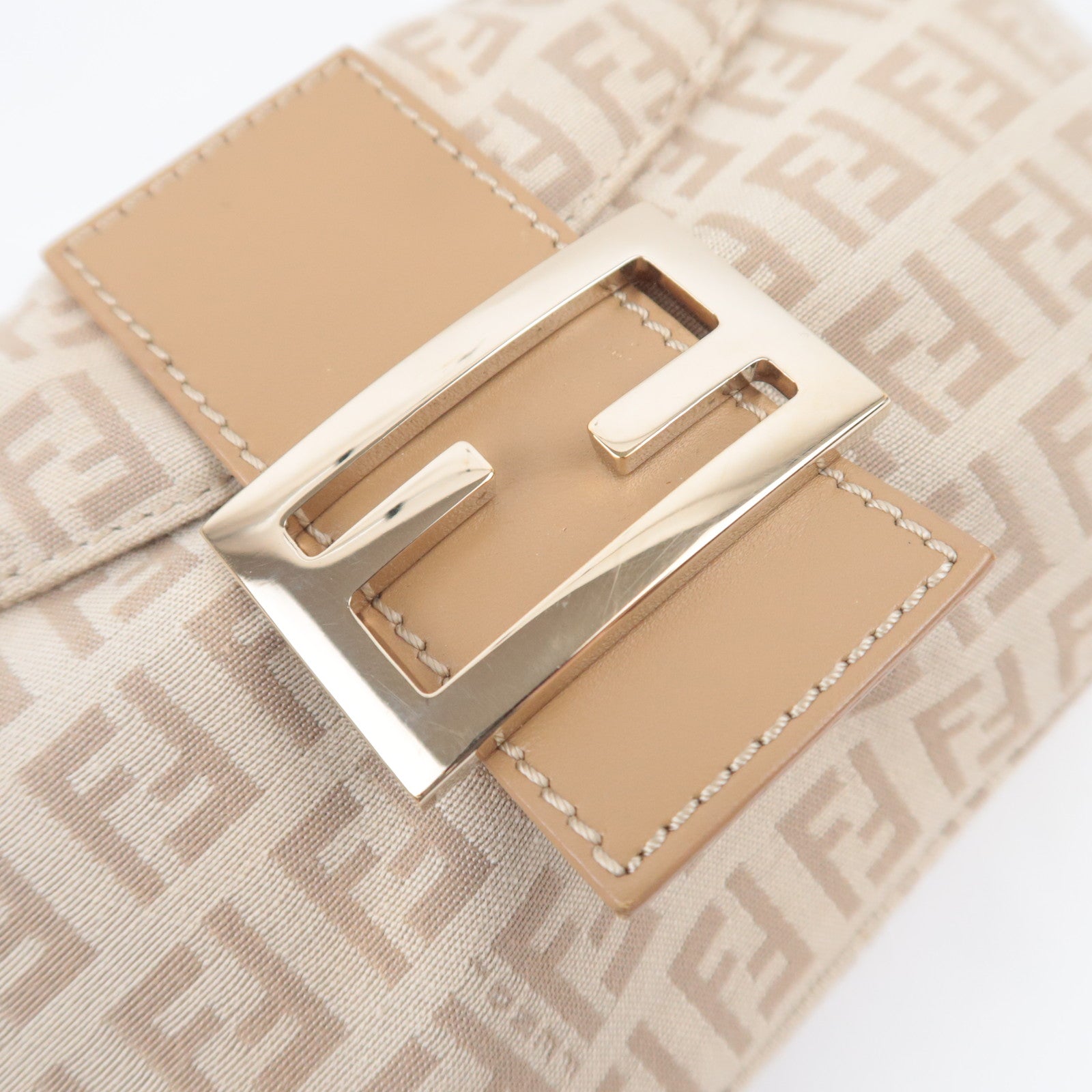 FENDI Zucchino Mamma Baguette Shoulder Bag Beige 8BR003