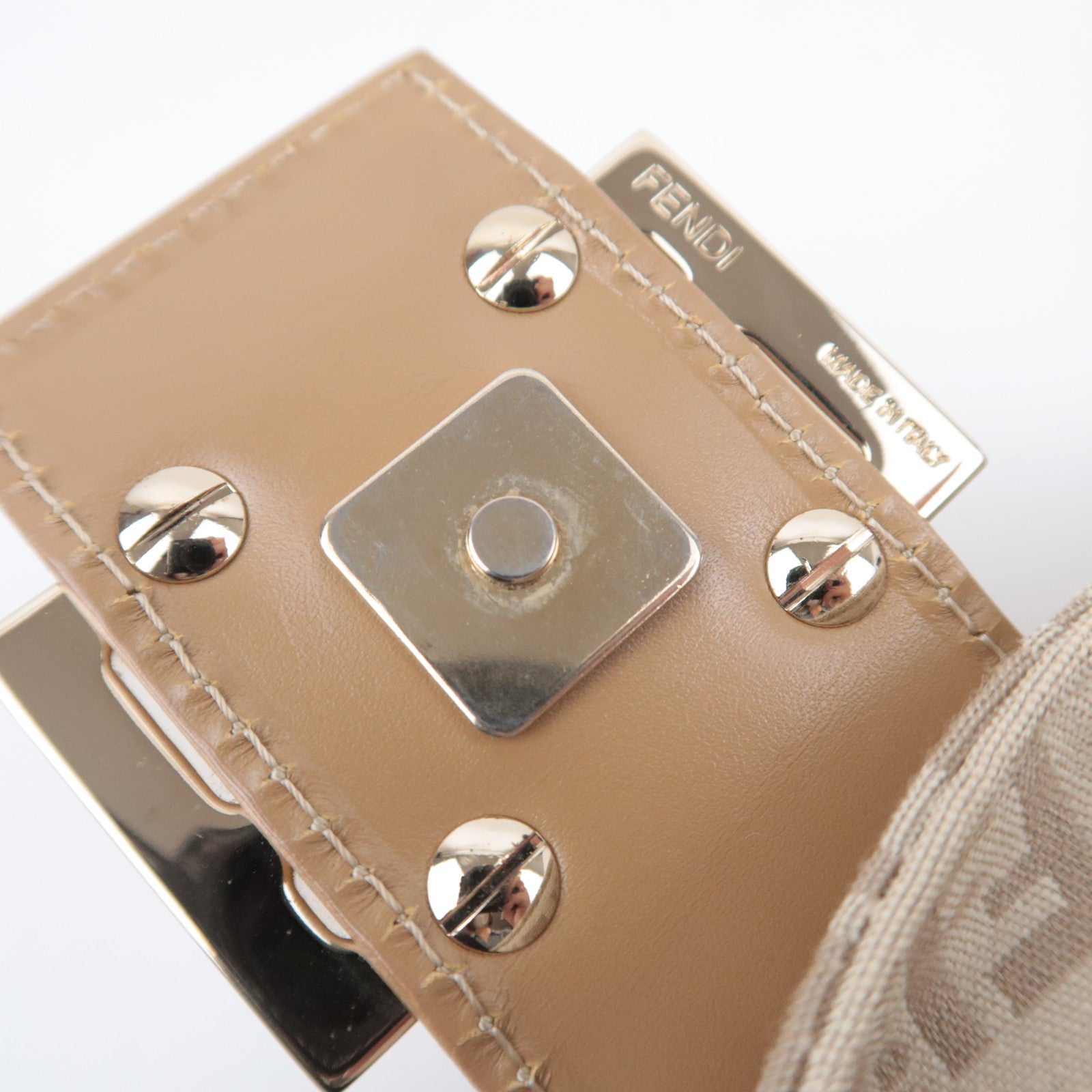 FENDI Zucchino Mamma Baguette Shoulder Bag Beige 8BR003