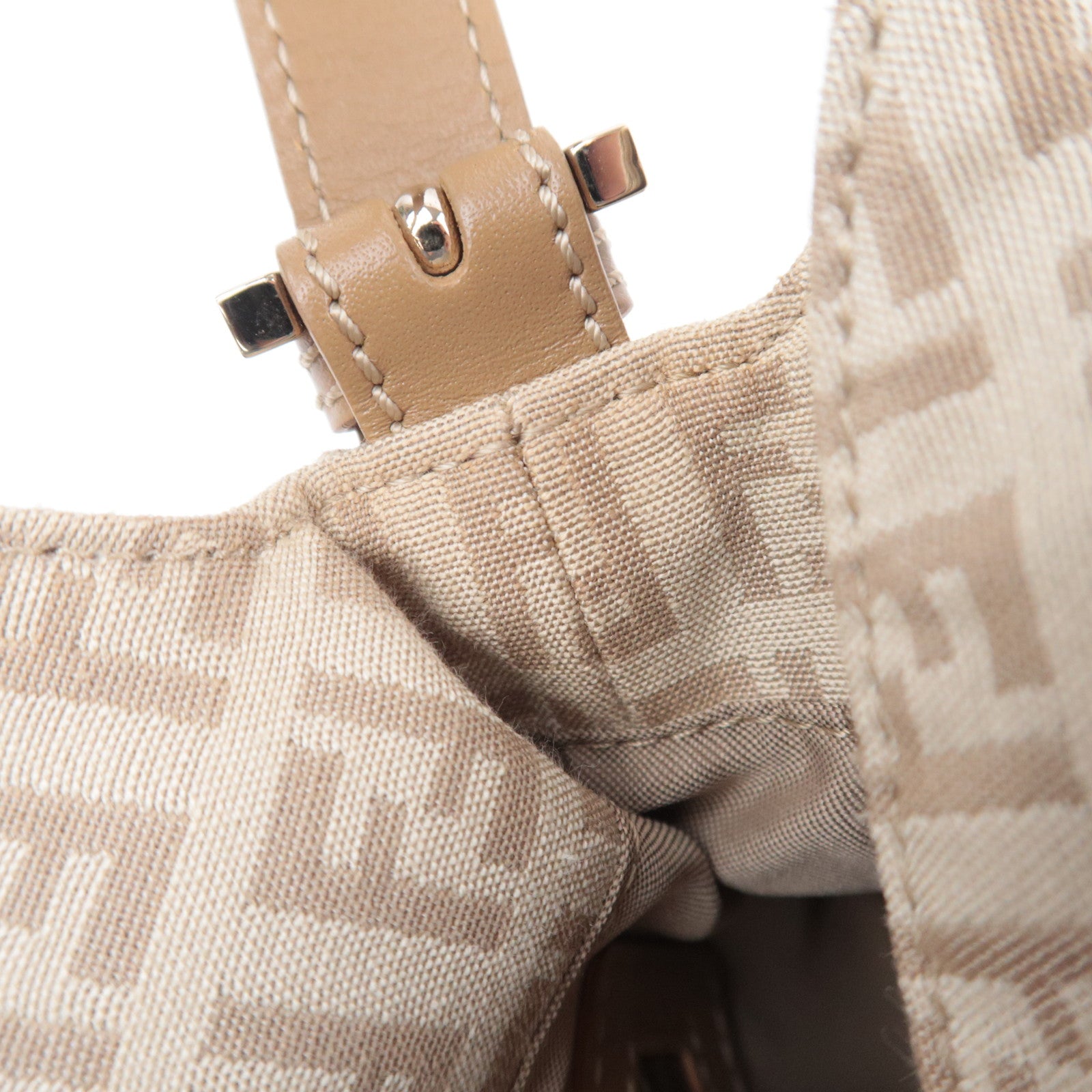 FENDI Zucchino Mamma Baguette Shoulder Bag Beige 8BR003
