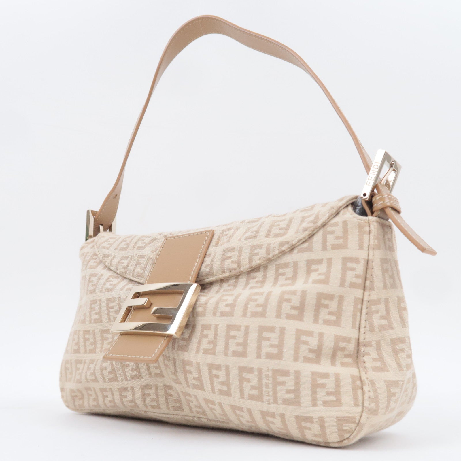 FENDI Zucchino Mamma Baguette Shoulder Bag Beige 8BR003
