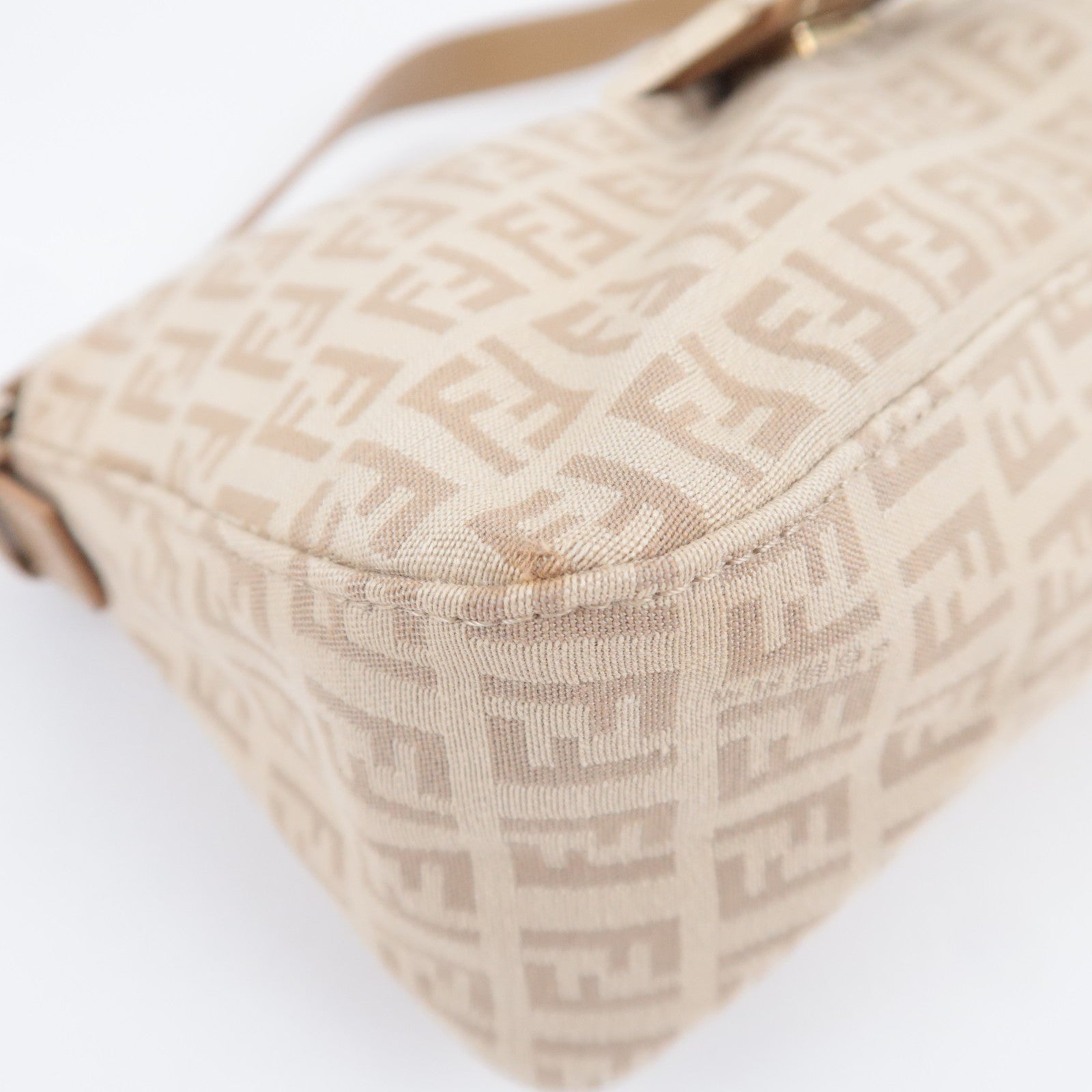 FENDI Zucchino Mamma Baguette Shoulder Bag Beige 8BR003