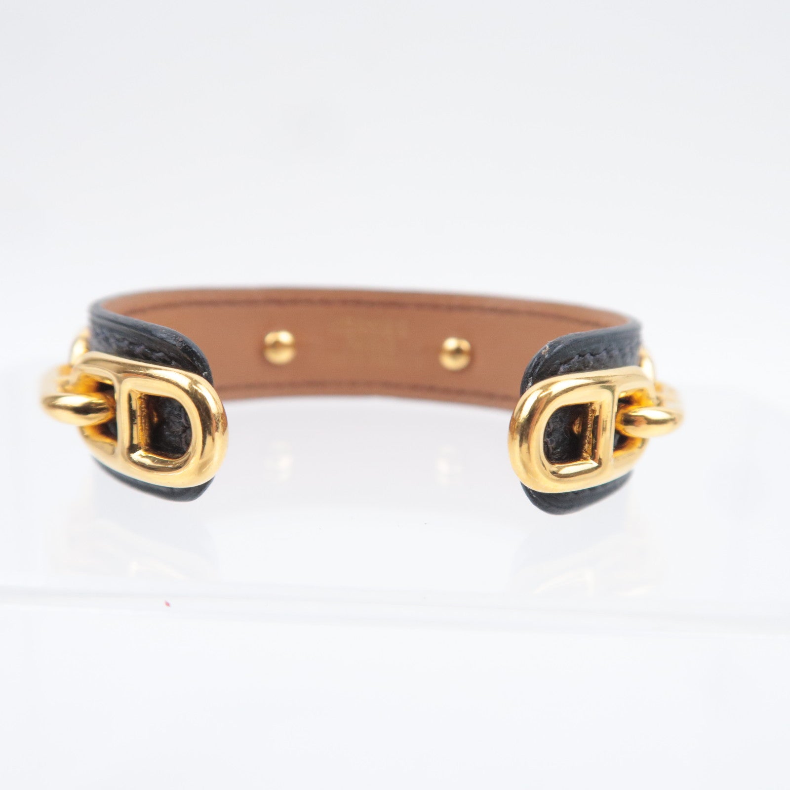 HERMES Chaine D'Ancre Leather Bangle Black Gold
