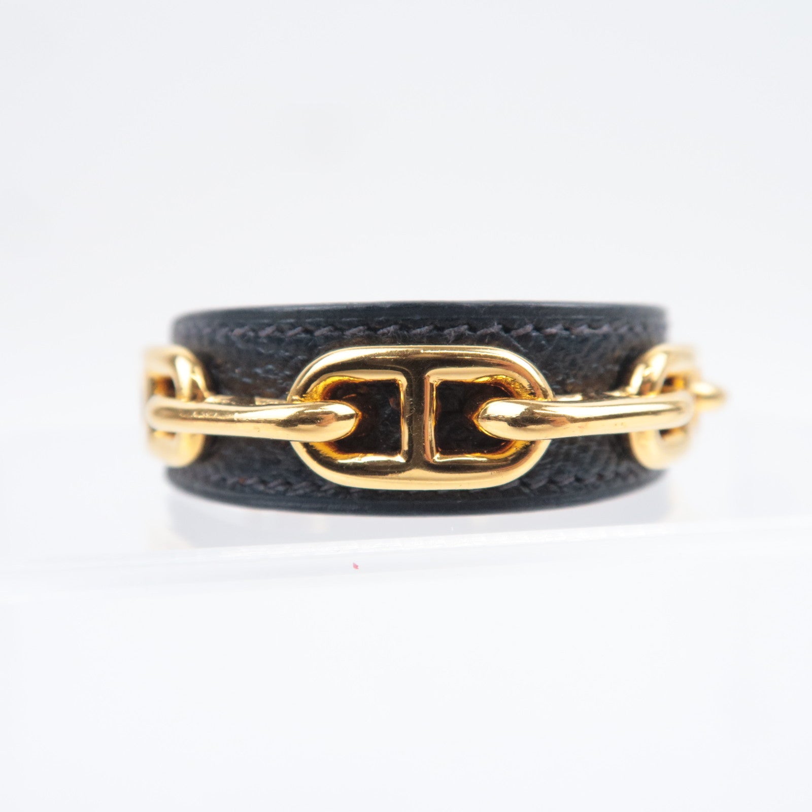 HERMES Chaine D'Ancre Leather Bangle Black Gold