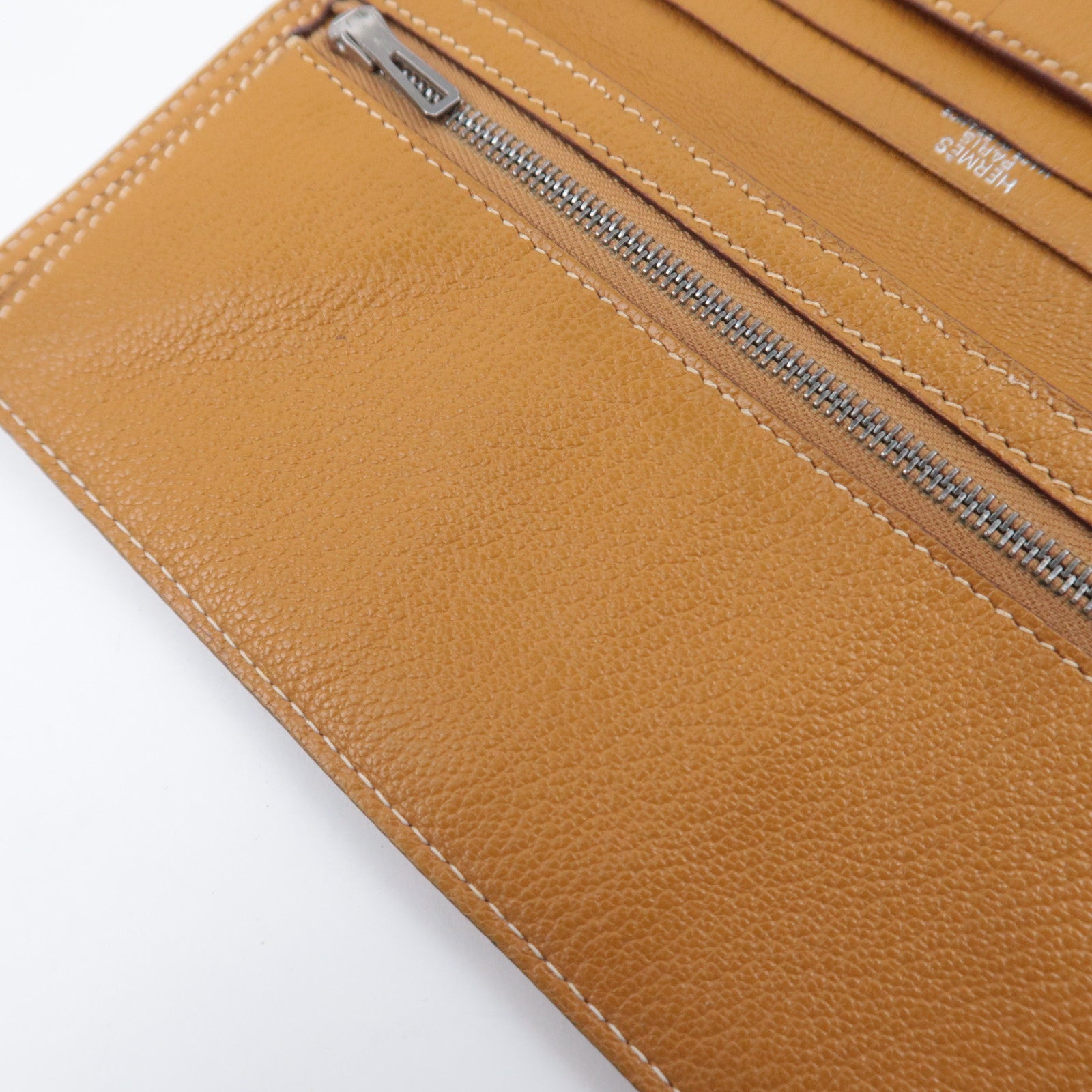 HERMES Bearn Classic Leather Long Wallet □I Stamp (2005) Brown Silver HDW