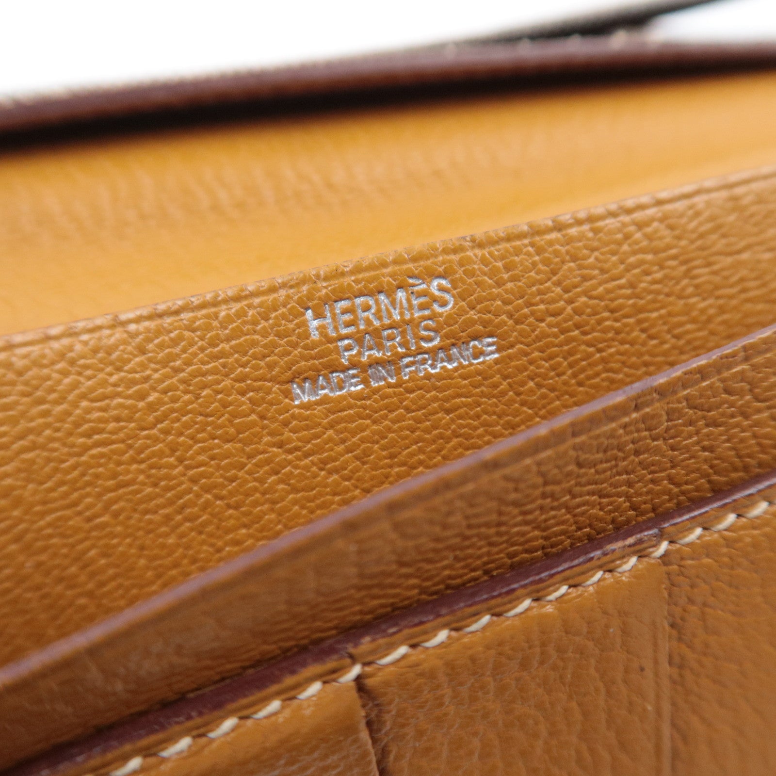 HERMES Bearn Classic Leather Long Wallet □I Stamp (2005) Brown Silver HDW