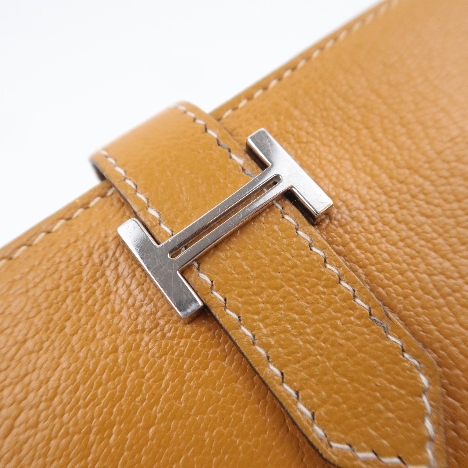 HERMES Bearn Classic Leather Long Wallet □I Stamp (2005) Brown Silver HDW
