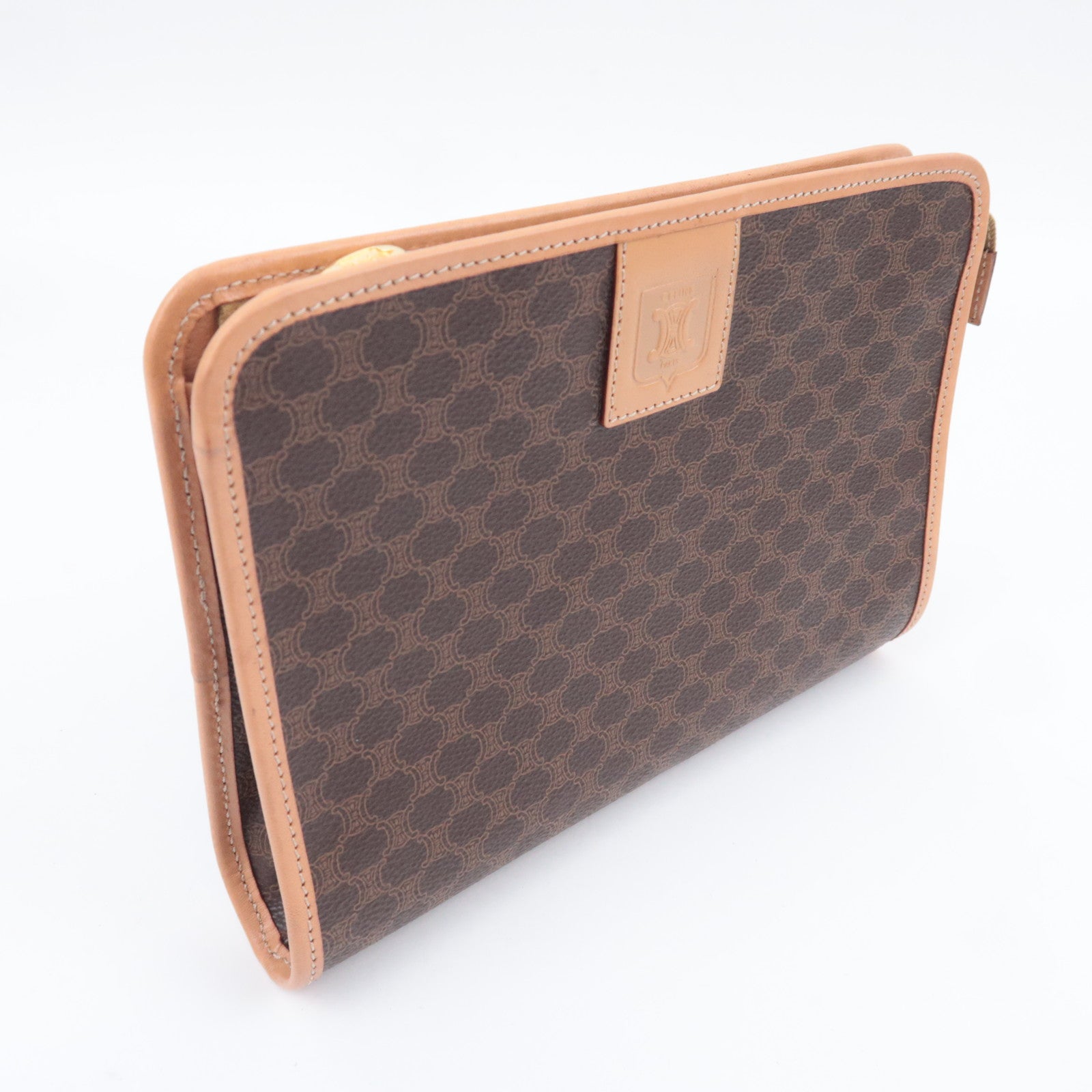 CELINE Macadam PVC Leather Clutch Bag Brown