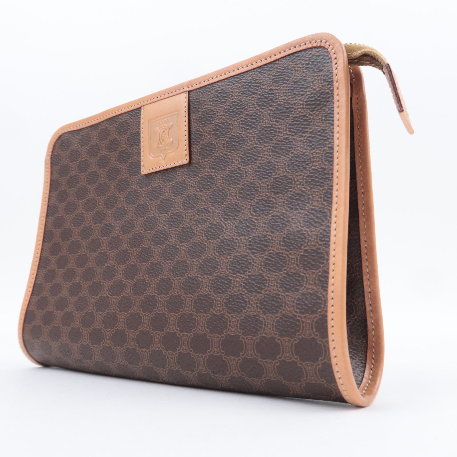 CELINE Macadam PVC Leather Clutch Bag Brown