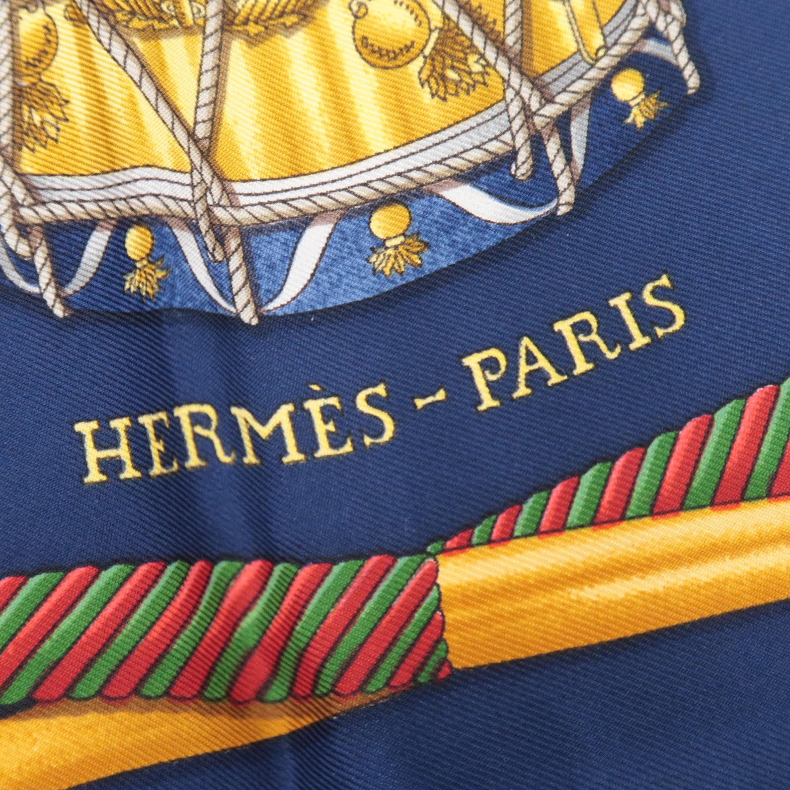 HERMES Carre 90 Scarf LES TAMBOURS 100% Silk Navy Khaki
