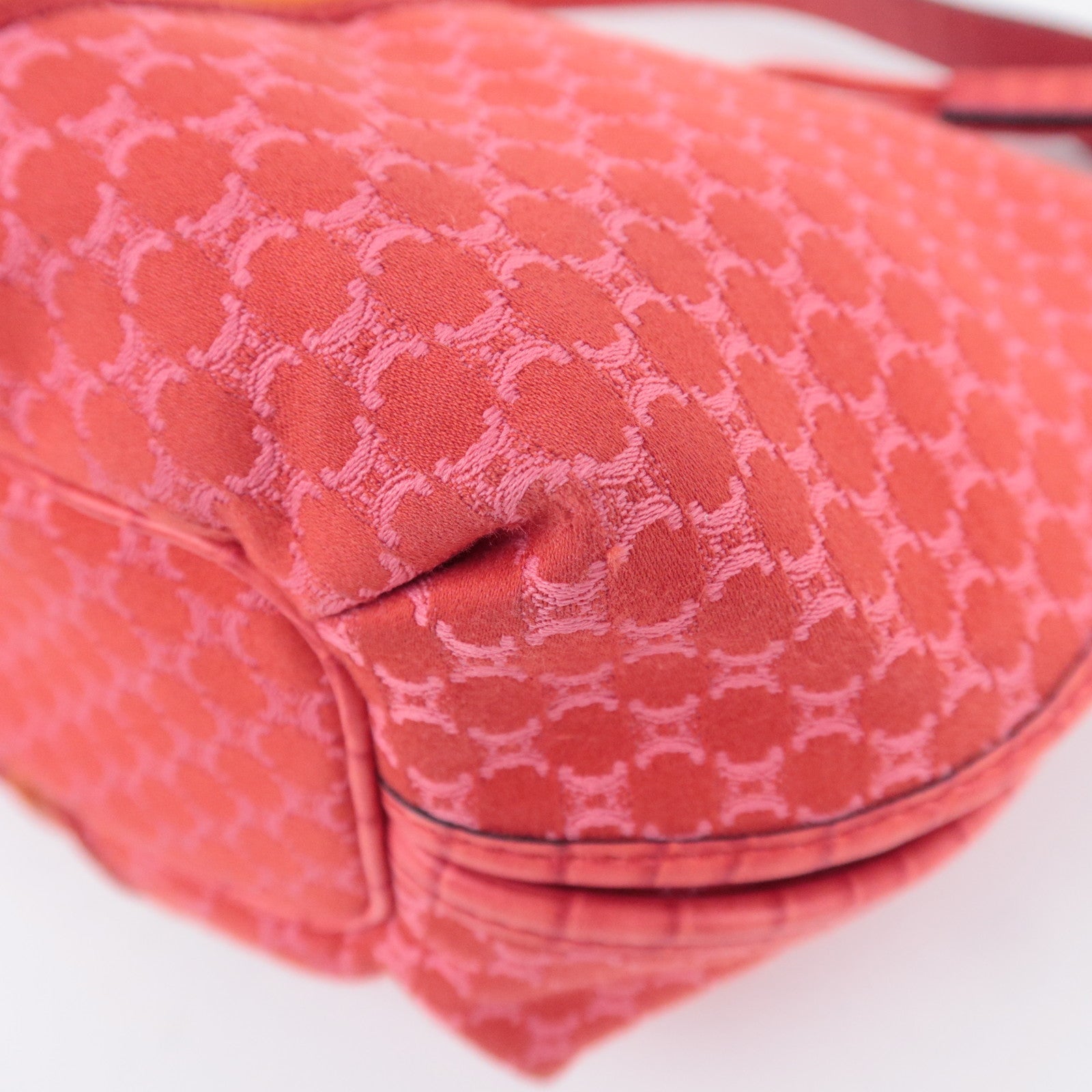 CELINE Macadam Shoulder Bag Canvas Embossed Leather Red