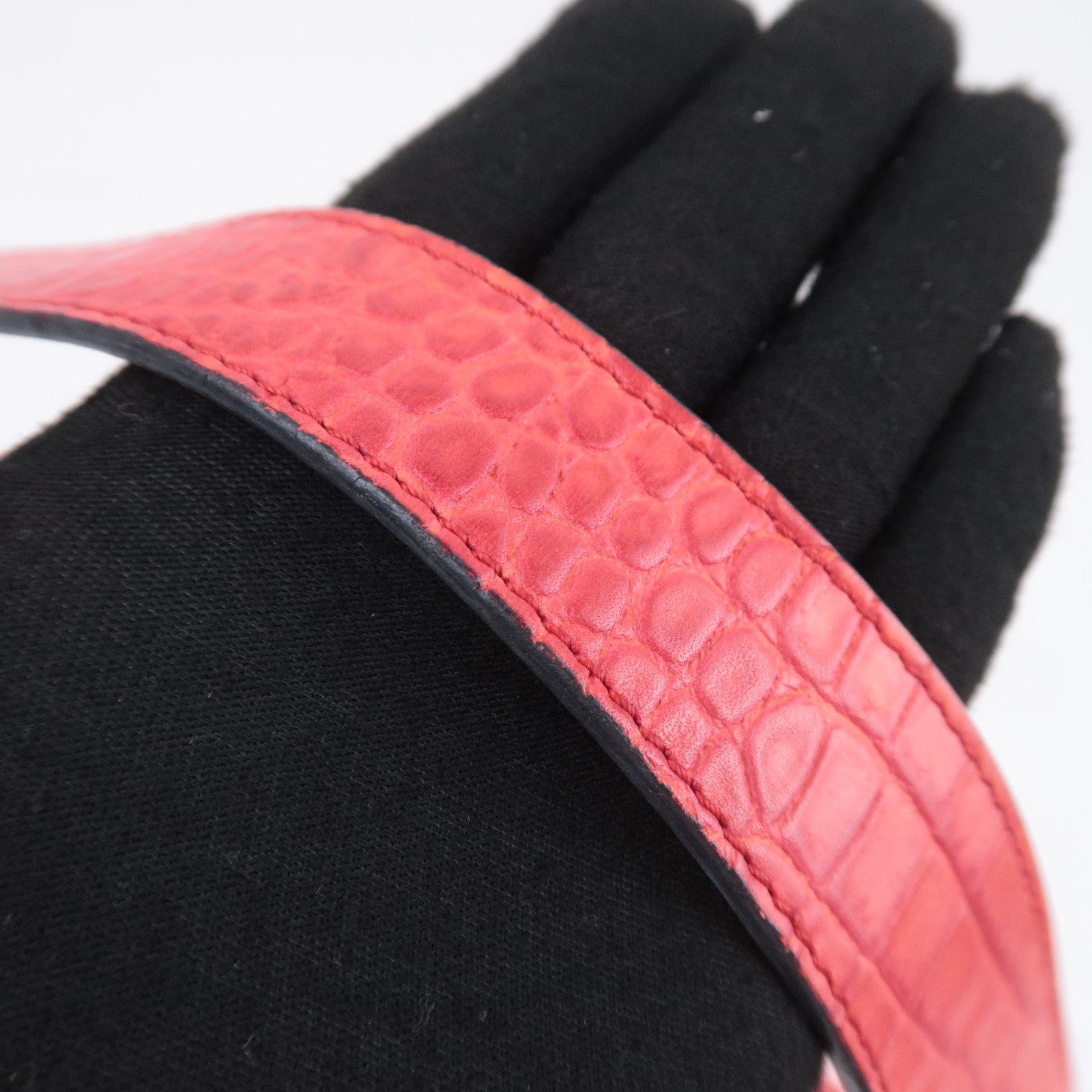 CELINE Macadam Shoulder Bag Canvas Embossed Leather Red