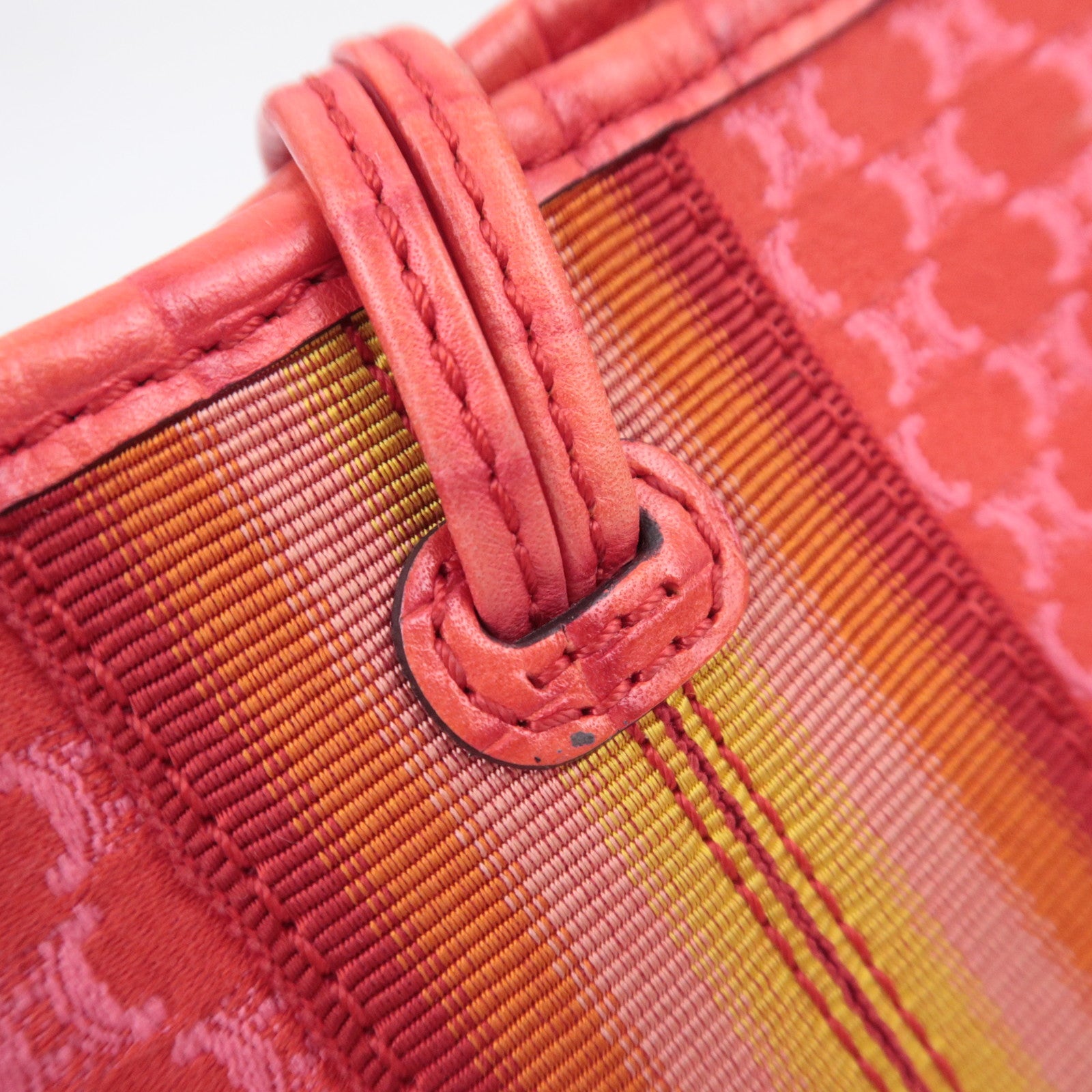 CELINE Macadam Shoulder Bag Canvas Embossed Leather Red
