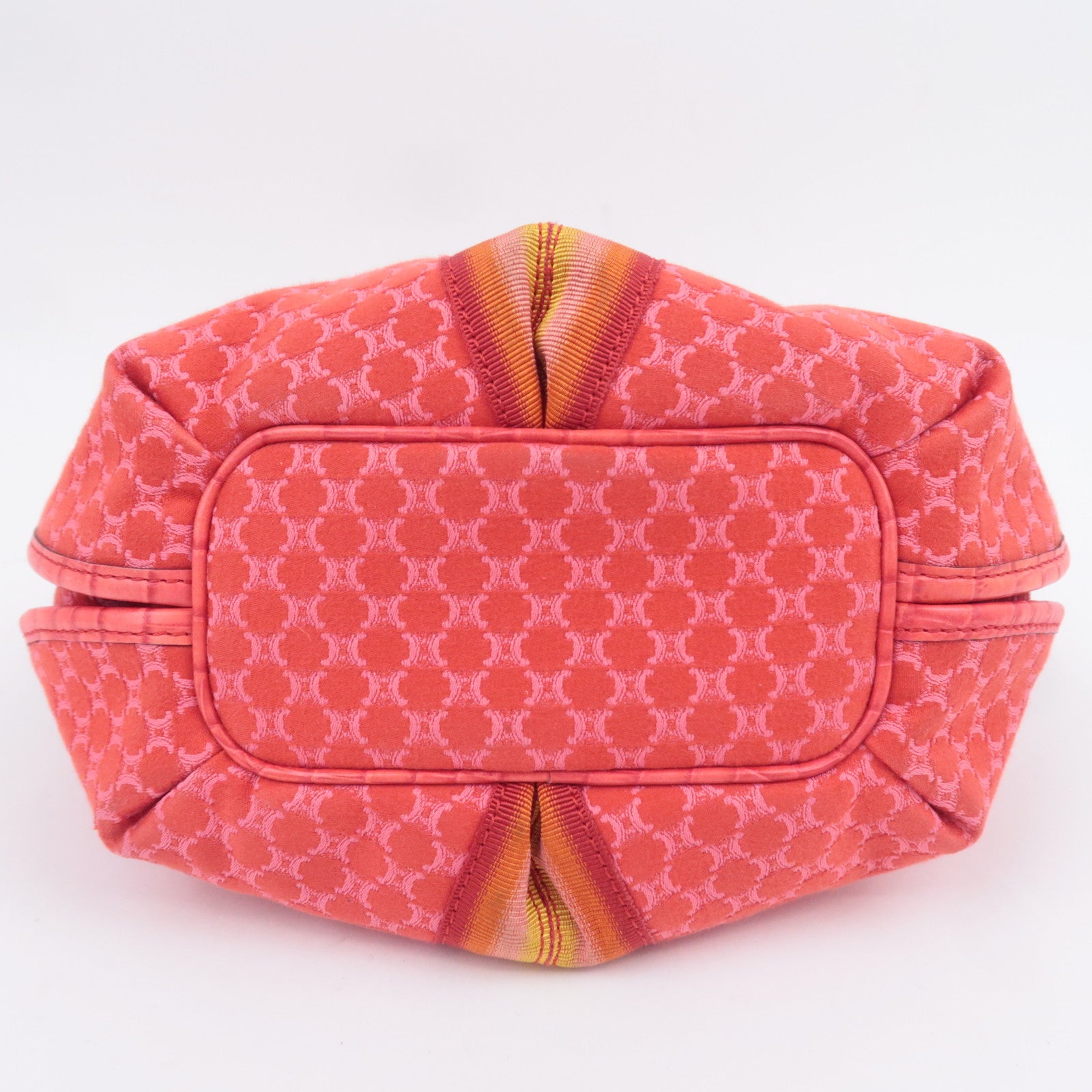CELINE Macadam Shoulder Bag Canvas Embossed Leather Red
