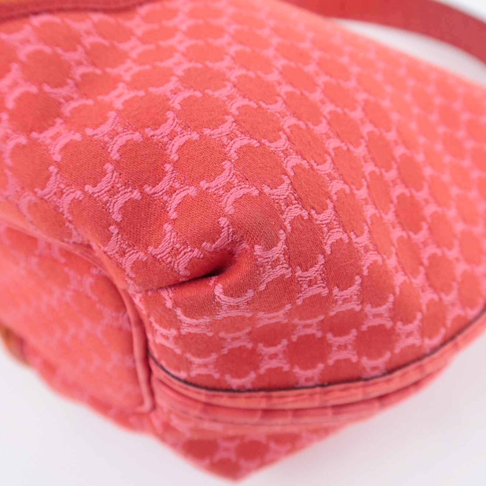 CELINE Macadam Shoulder Bag Canvas Embossed Leather Red
