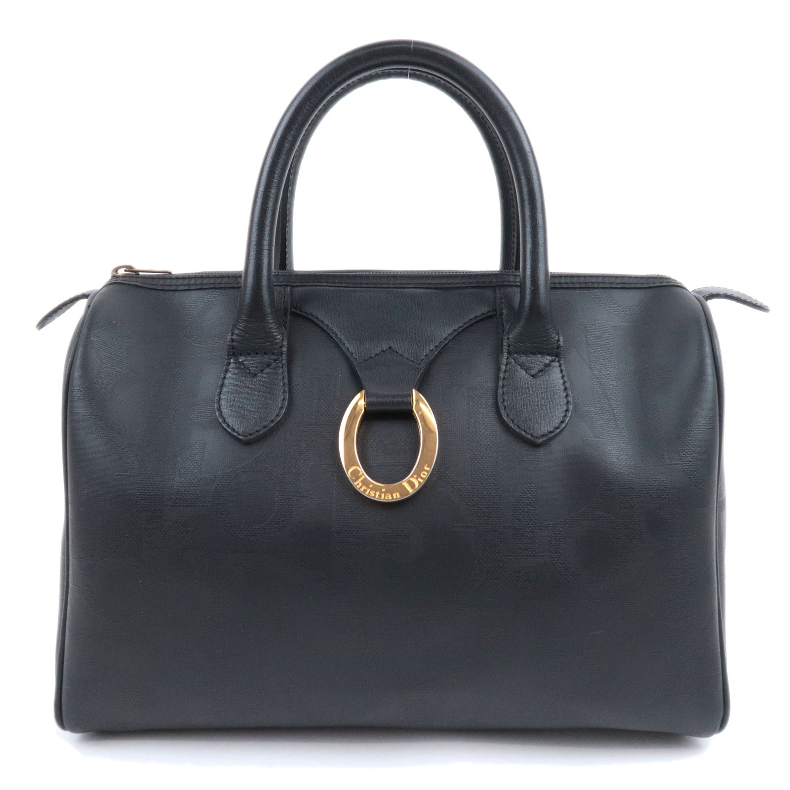 Christian Dior Trotter PVC Leather Boston Bag Black 90612