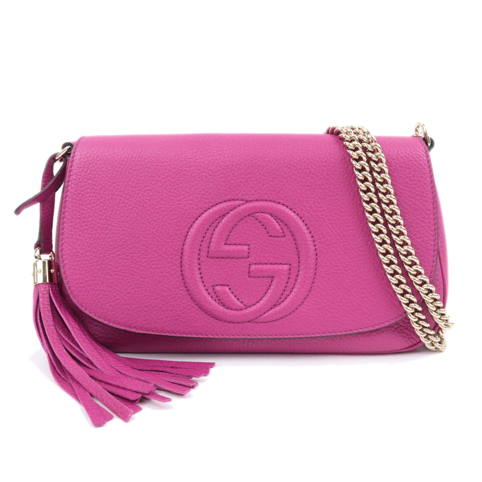 GUCCI Soho Interlocking G Leather Chain Shoulder Bag Purple 33675290614