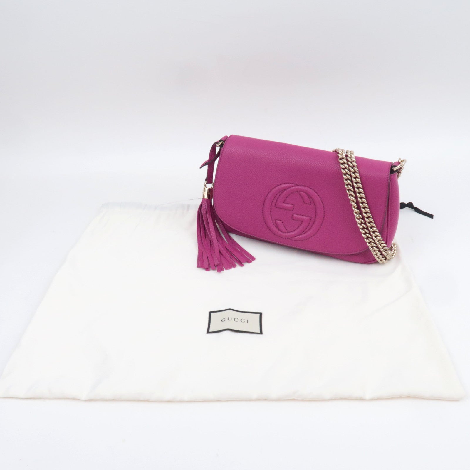 GUCCI Soho Interlocking G Leather Chain Shoulder Bag Purple 336752