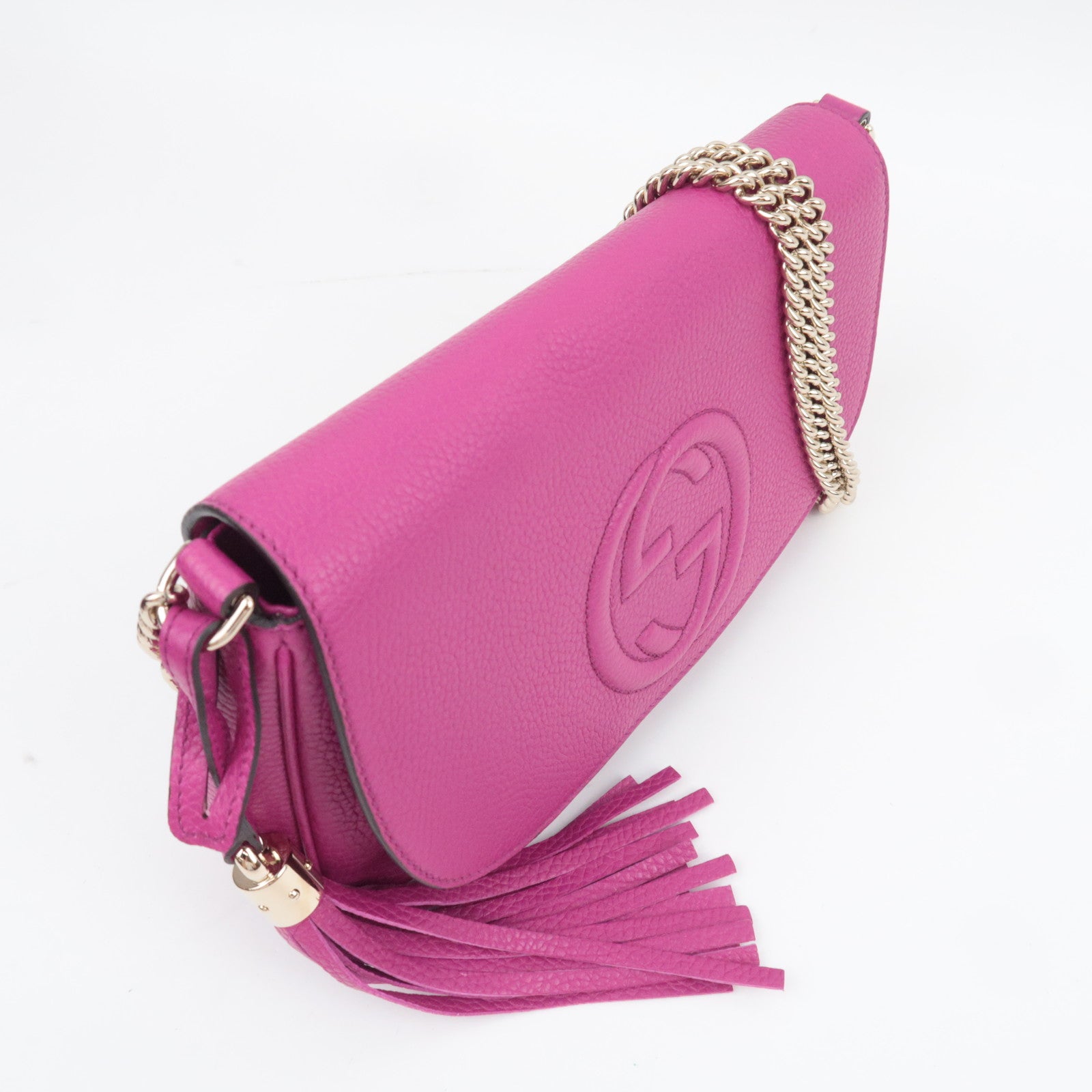 GUCCI Soho Interlocking G Leather Chain Shoulder Bag Purple 336752