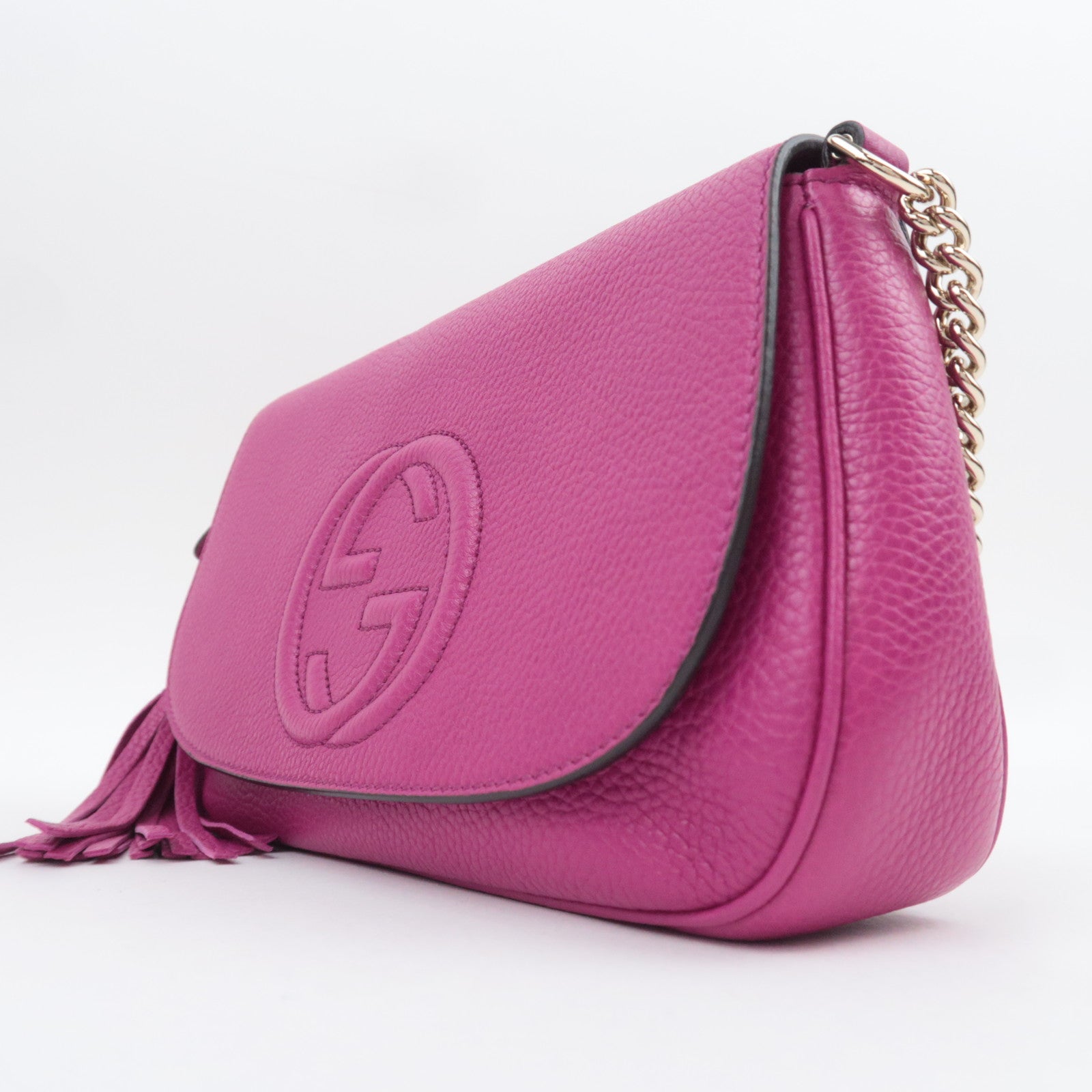 GUCCI Soho Interlocking G Leather Chain Shoulder Bag Purple 336752