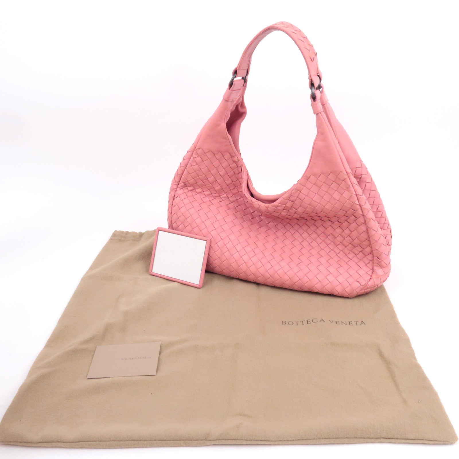 BOTTEGA VENETA Campana Medium Intrecciato Leather Shoulder Bag Pink 125787