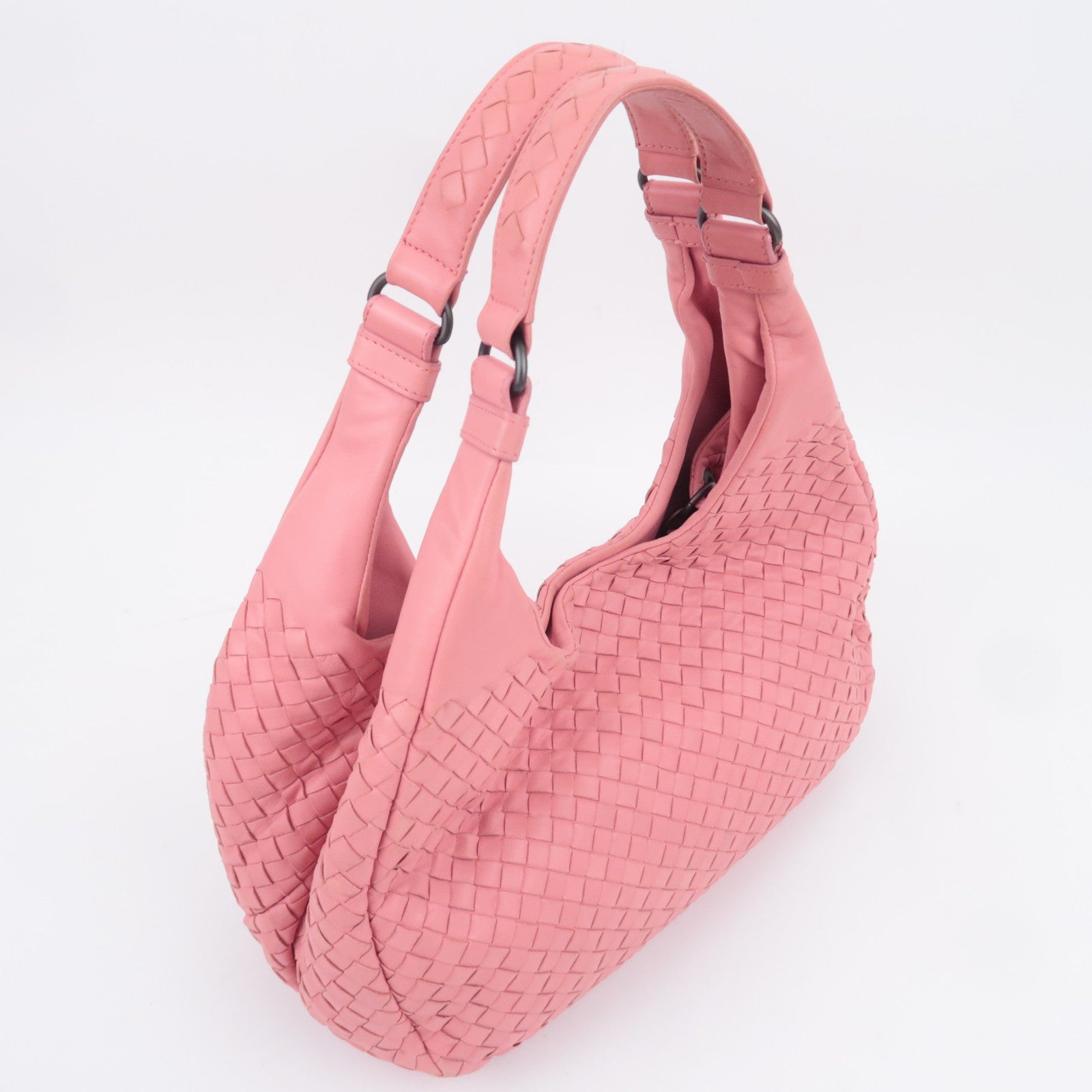 BOTTEGA VENETA Campana Medium Intrecciato Leather Shoulder Bag Pink 125787