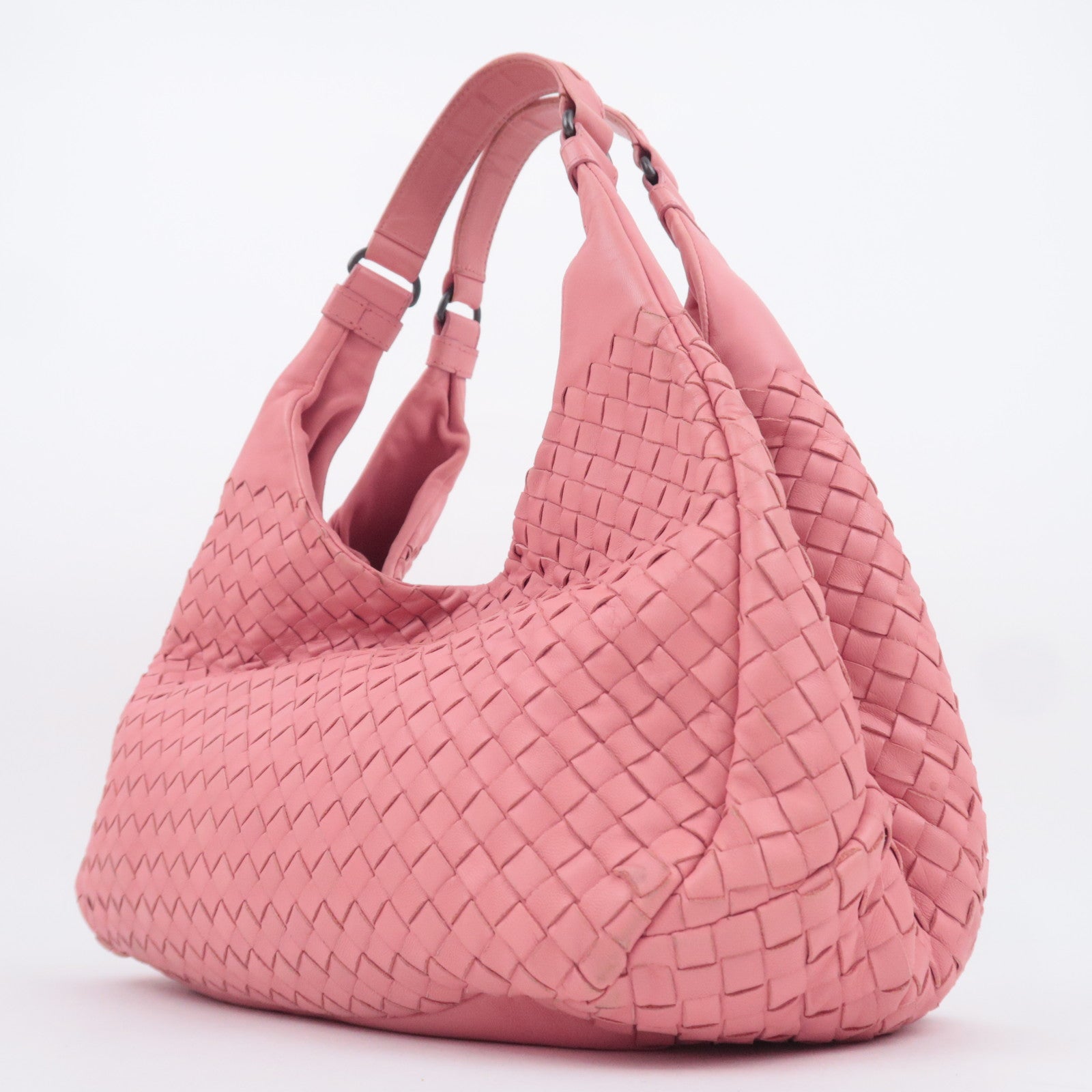 BOTTEGA VENETA Campana Medium Intrecciato Leather Shoulder Bag Pink 125787
