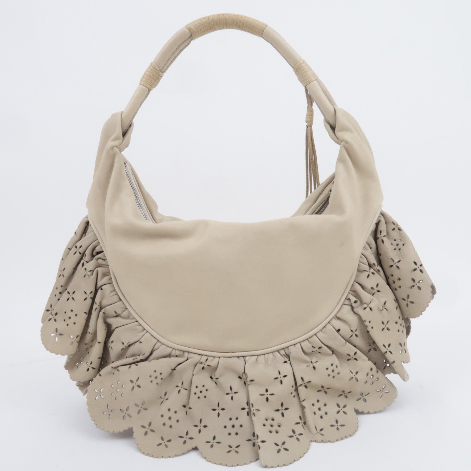 Christian Dior Gypsy Ruffle Hobo Bag Light Gray