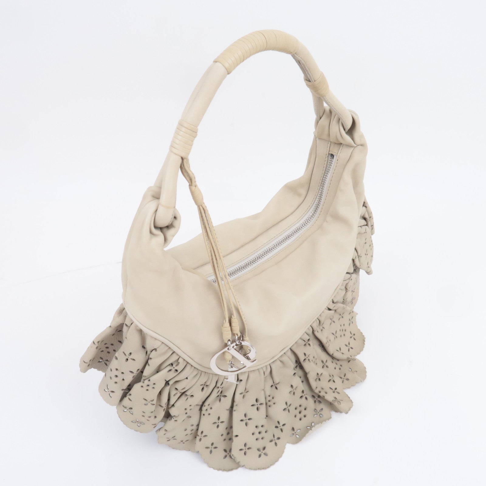 Christian Dior Gypsy Ruffle Hobo Bag Light Gray