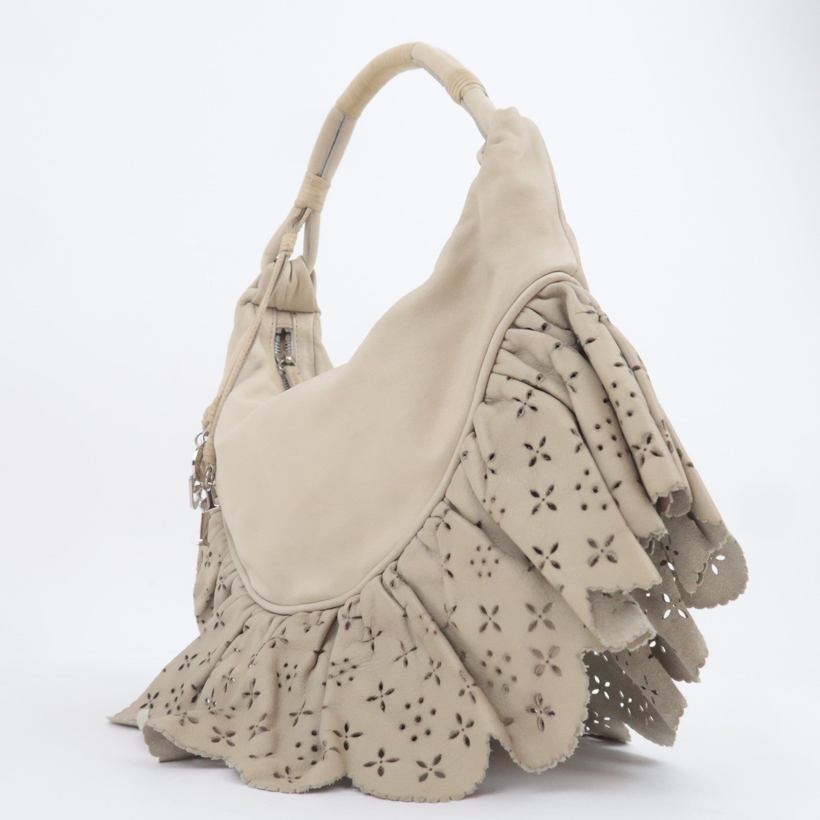Christian Dior Gypsy Ruffle Hobo Bag Light Gray