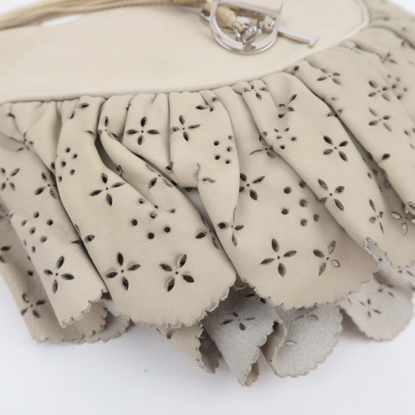 Christian Dior Gypsy Ruffle Hobo Bag Light Gray