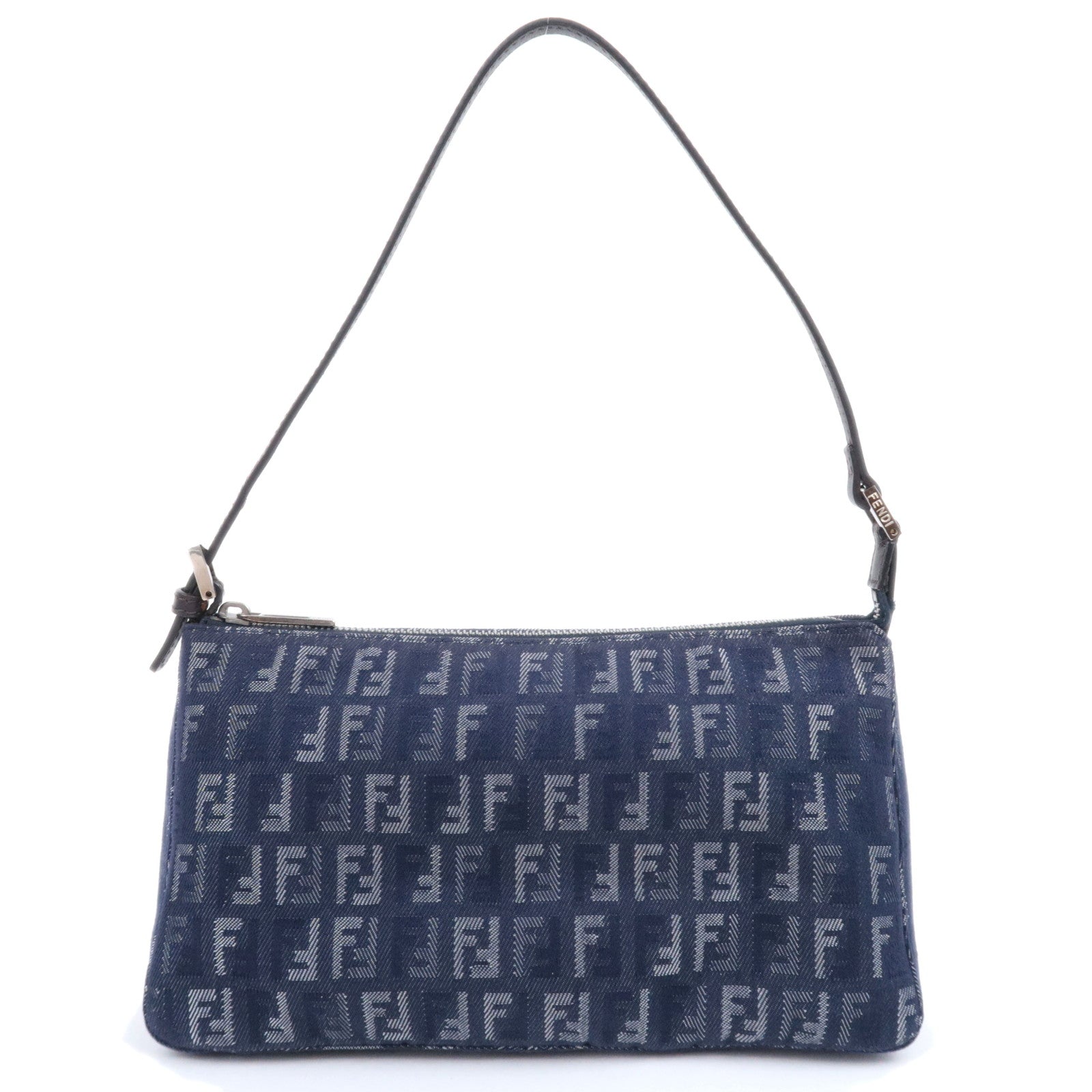 FENDI Zucchino Denim Leather Shoulder Bag Navy 8BR26790627