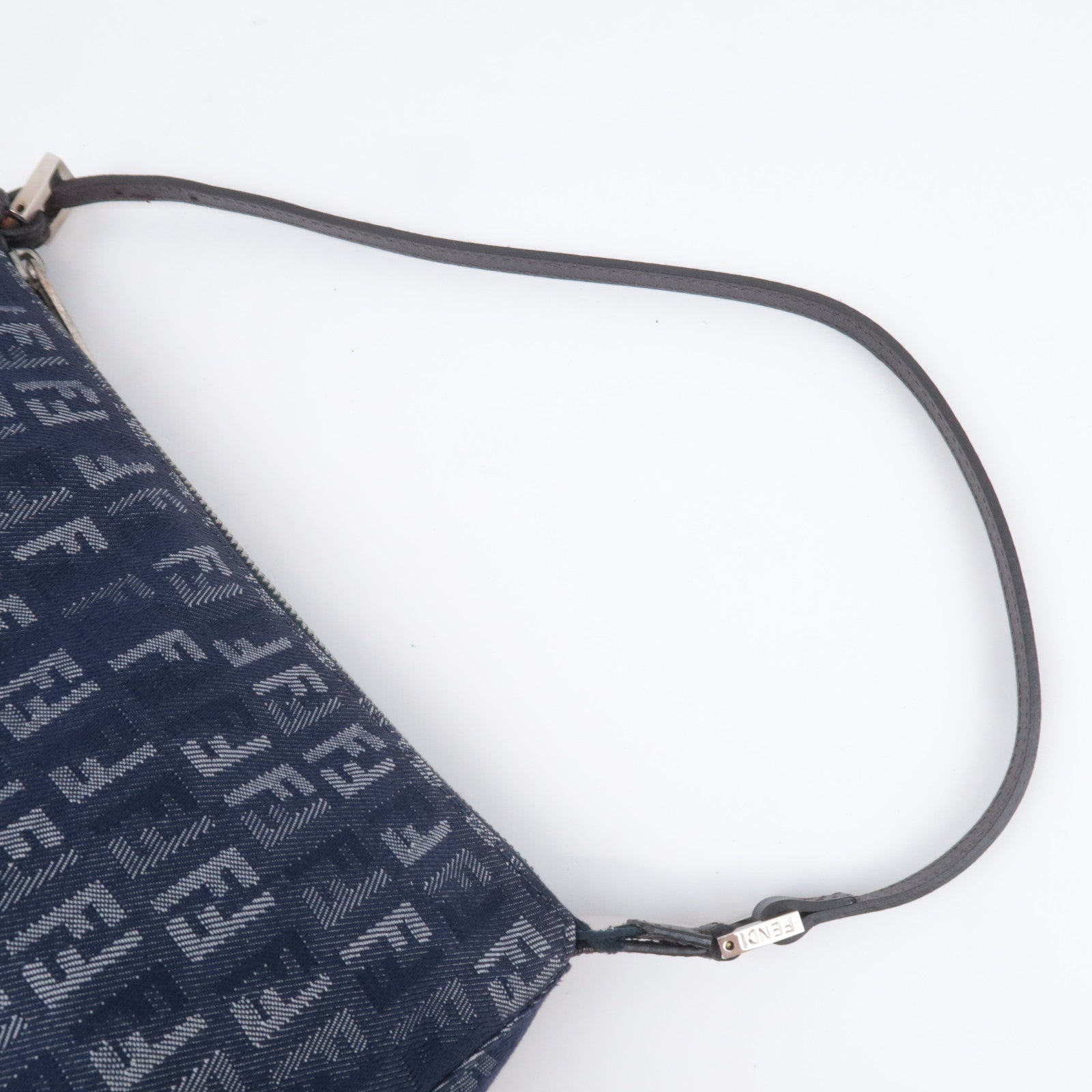 FENDI Zucchino Denim Leather Shoulder Bag Navy 8BR267