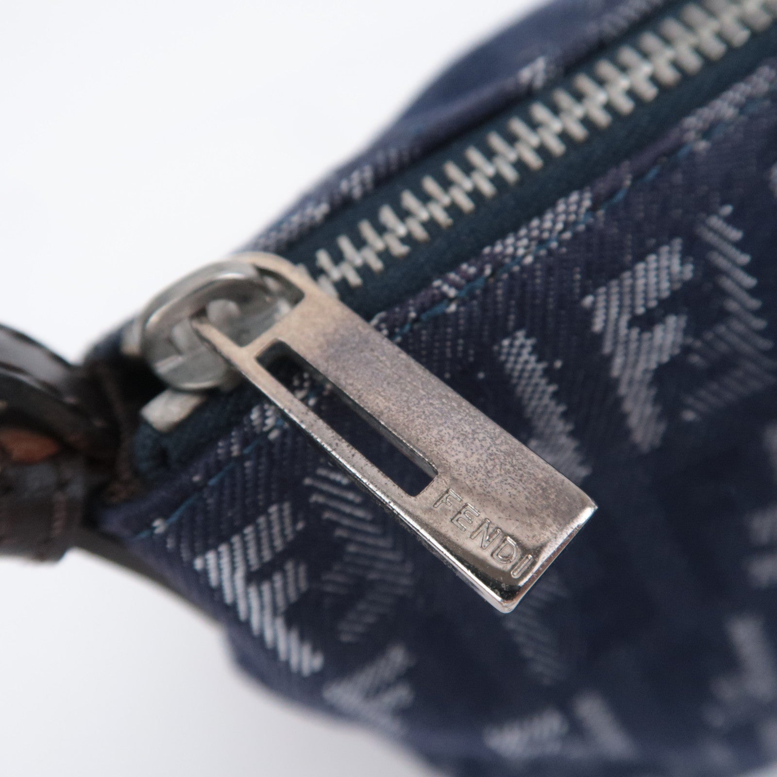 FENDI Zucchino Denim Leather Shoulder Bag Navy 8BR267
