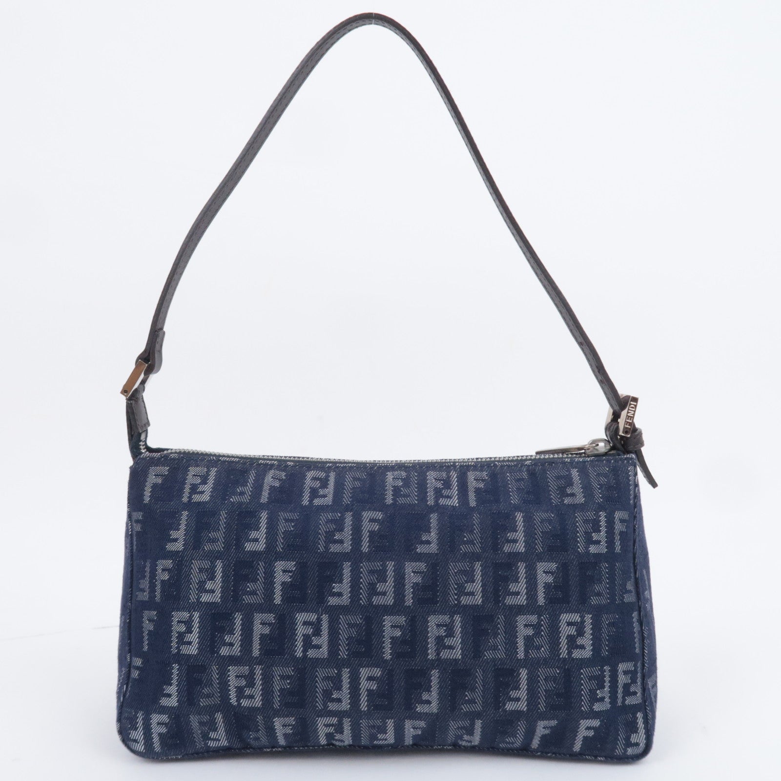 FENDI Zucchino Denim Leather Shoulder Bag Navy 8BR267