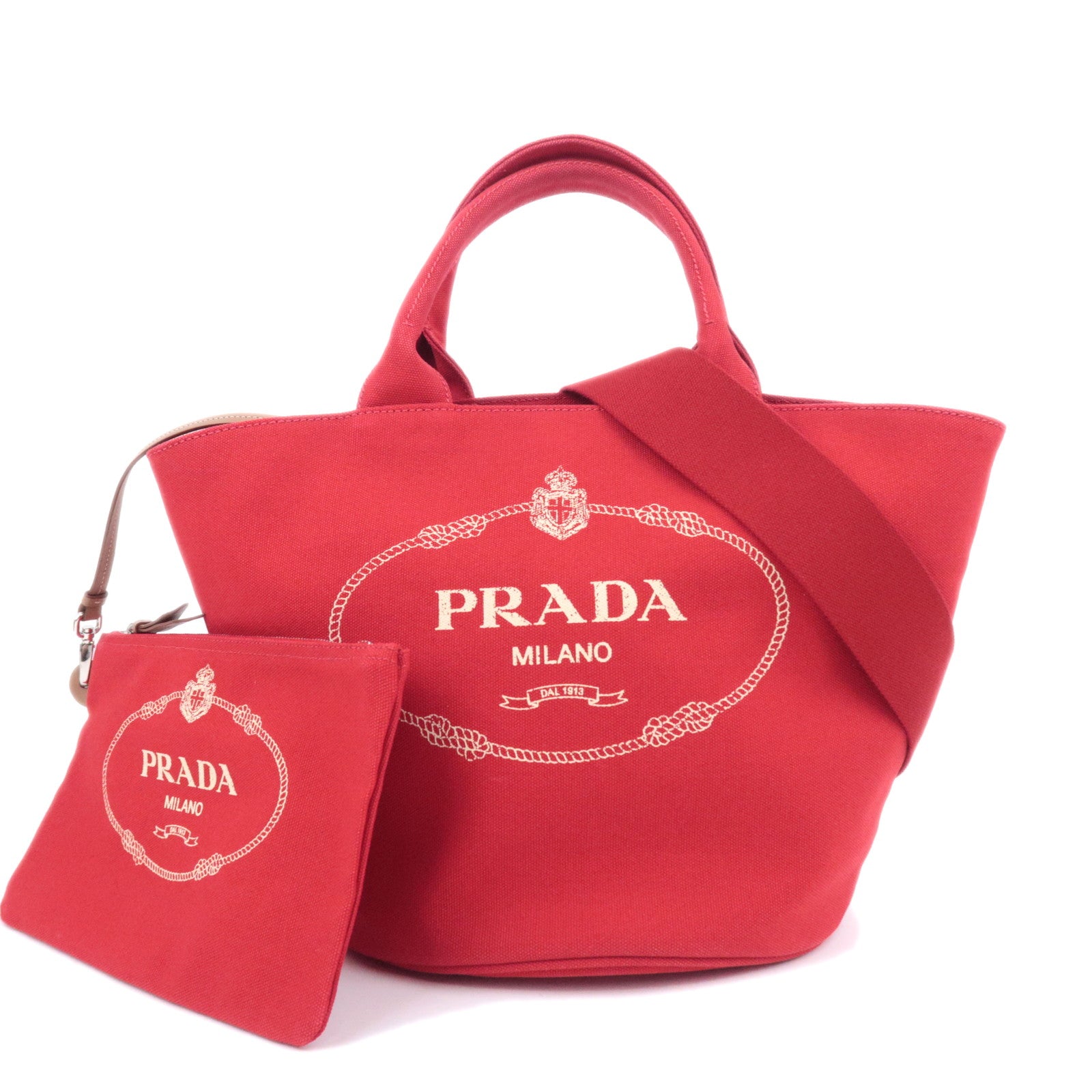 PRADA Canapa 2Way Canvas Tote Bag Red 1BG18690628