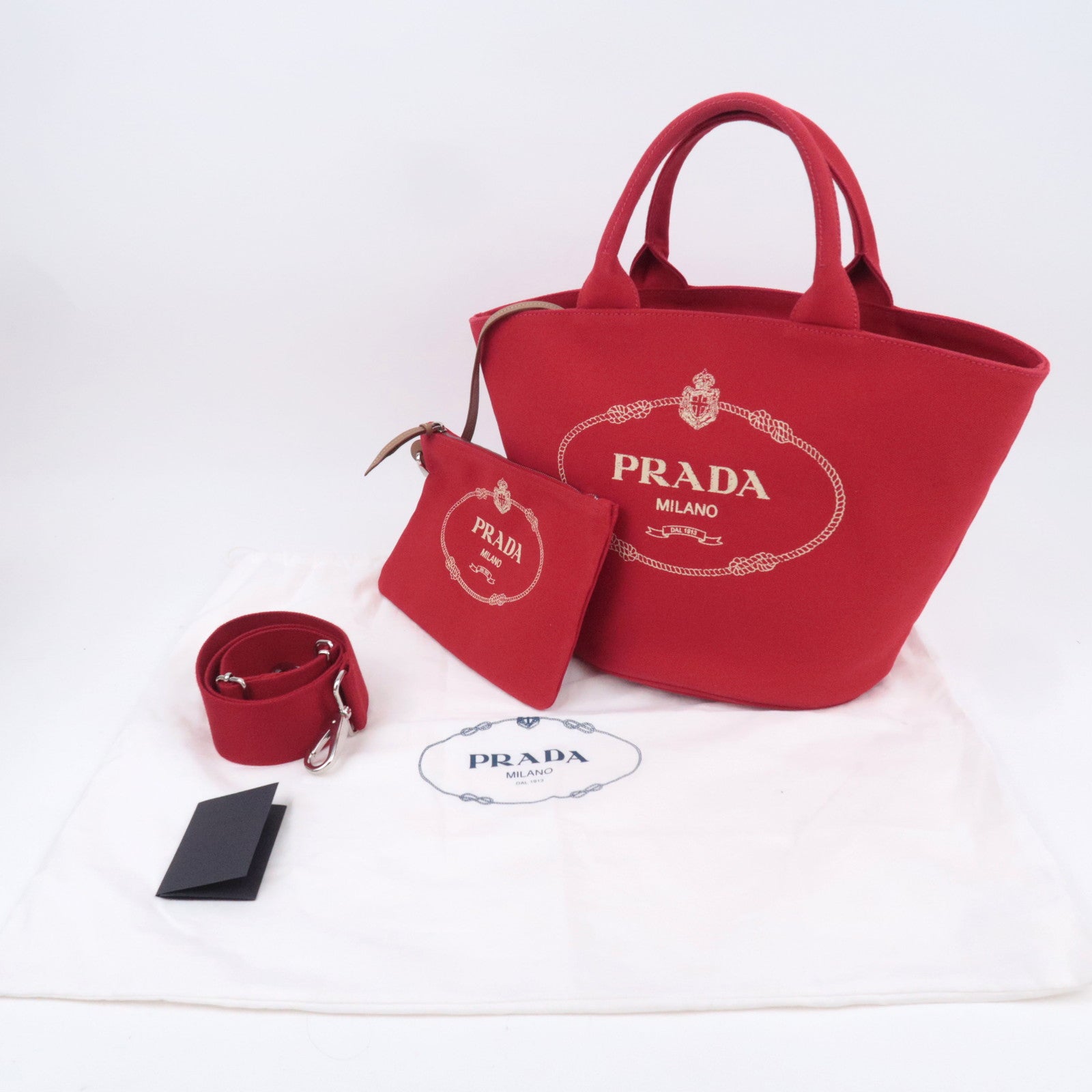 PRADA Canapa 2Way Canvas Tote Bag Red 1BG186