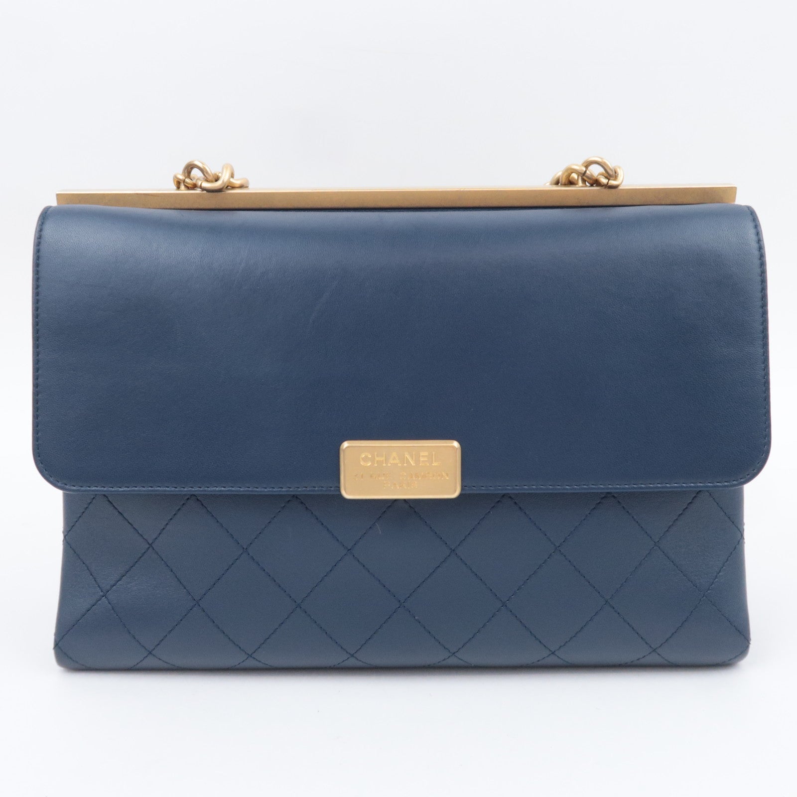 CHANEL Matelasse 31 RUE CAMBON 2Way Chain Shoulder Bag Lambskin Navy Gold HDW