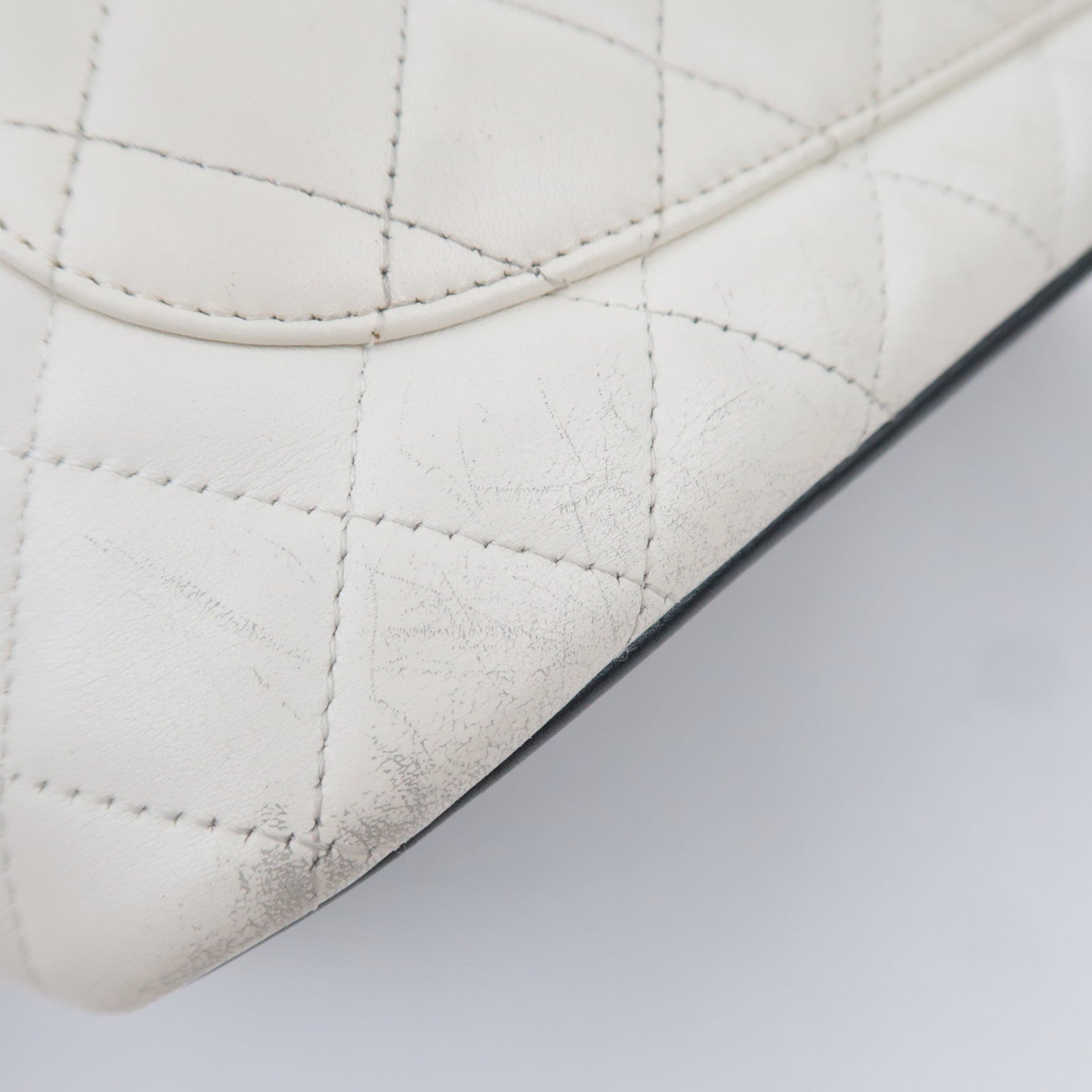 CHANEL Cambon Line Lambskin Tote Bag White Black