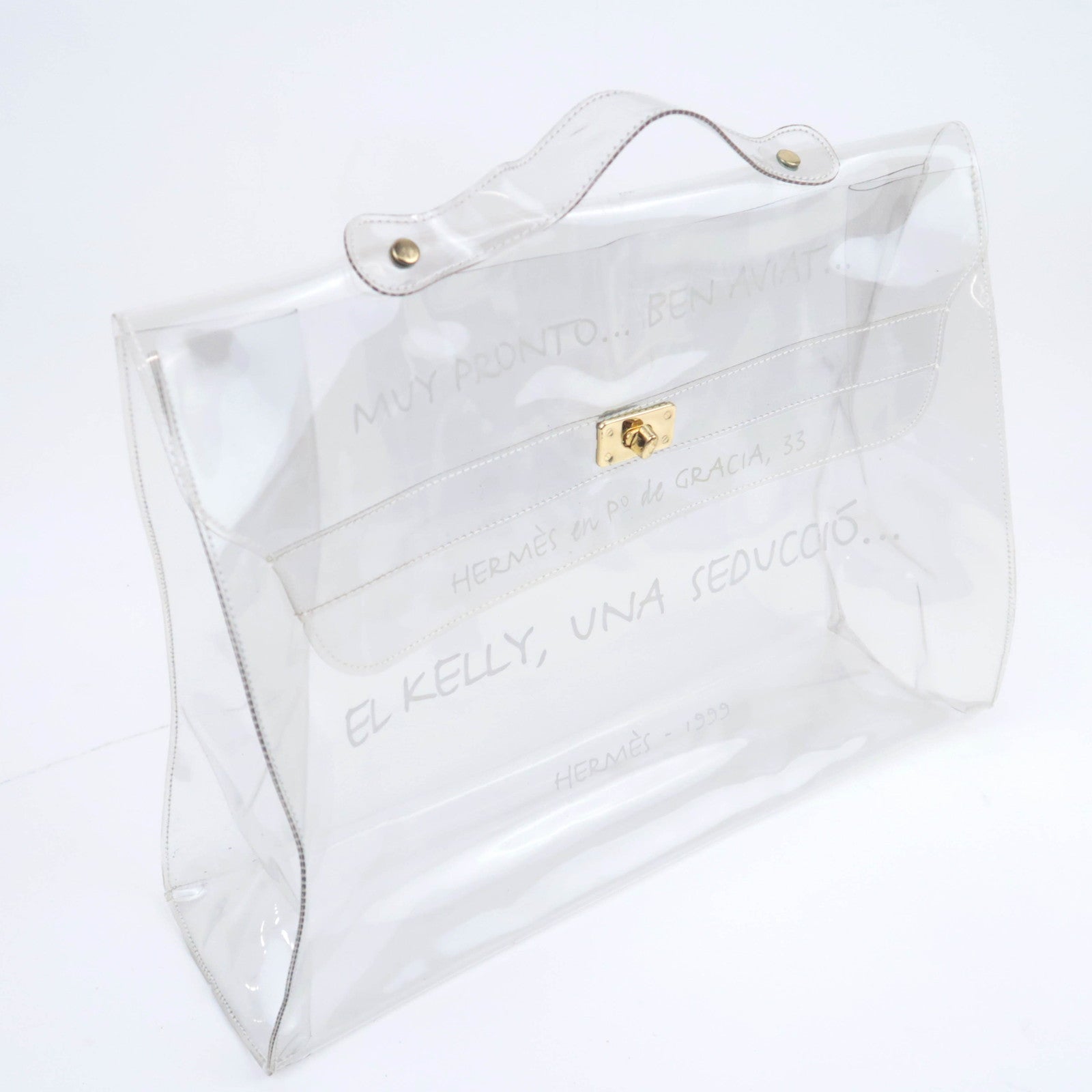HERMES Vinyl Kelly Clear Handbag